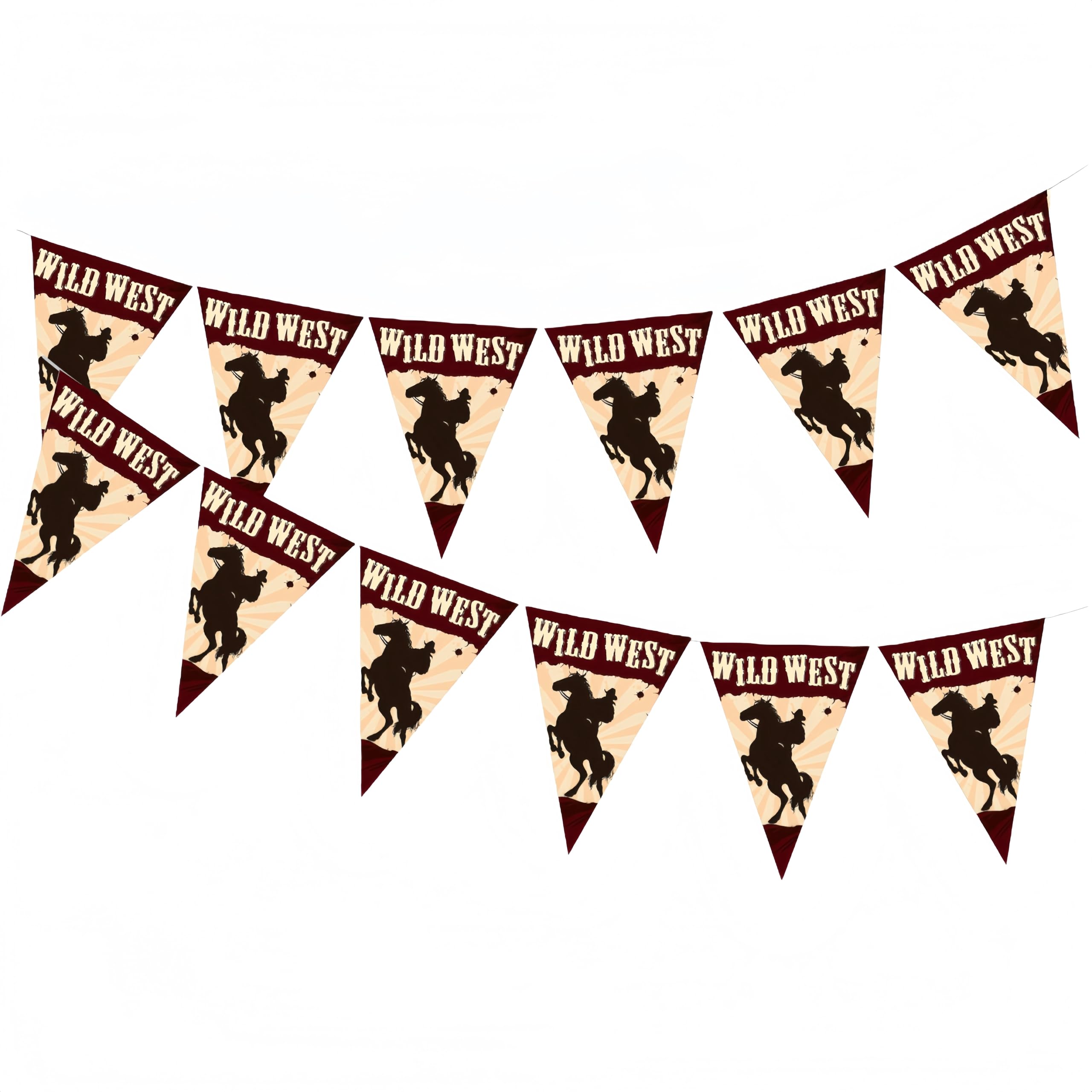 2 Pack Wild West Pennant Bunting 15×21cm Paper Horse Racing Bunting Cowboy Themed Pennant Banner with 24 Triangle Flags for Wild West Themed Party Decorations Western Birthday Party Accessories