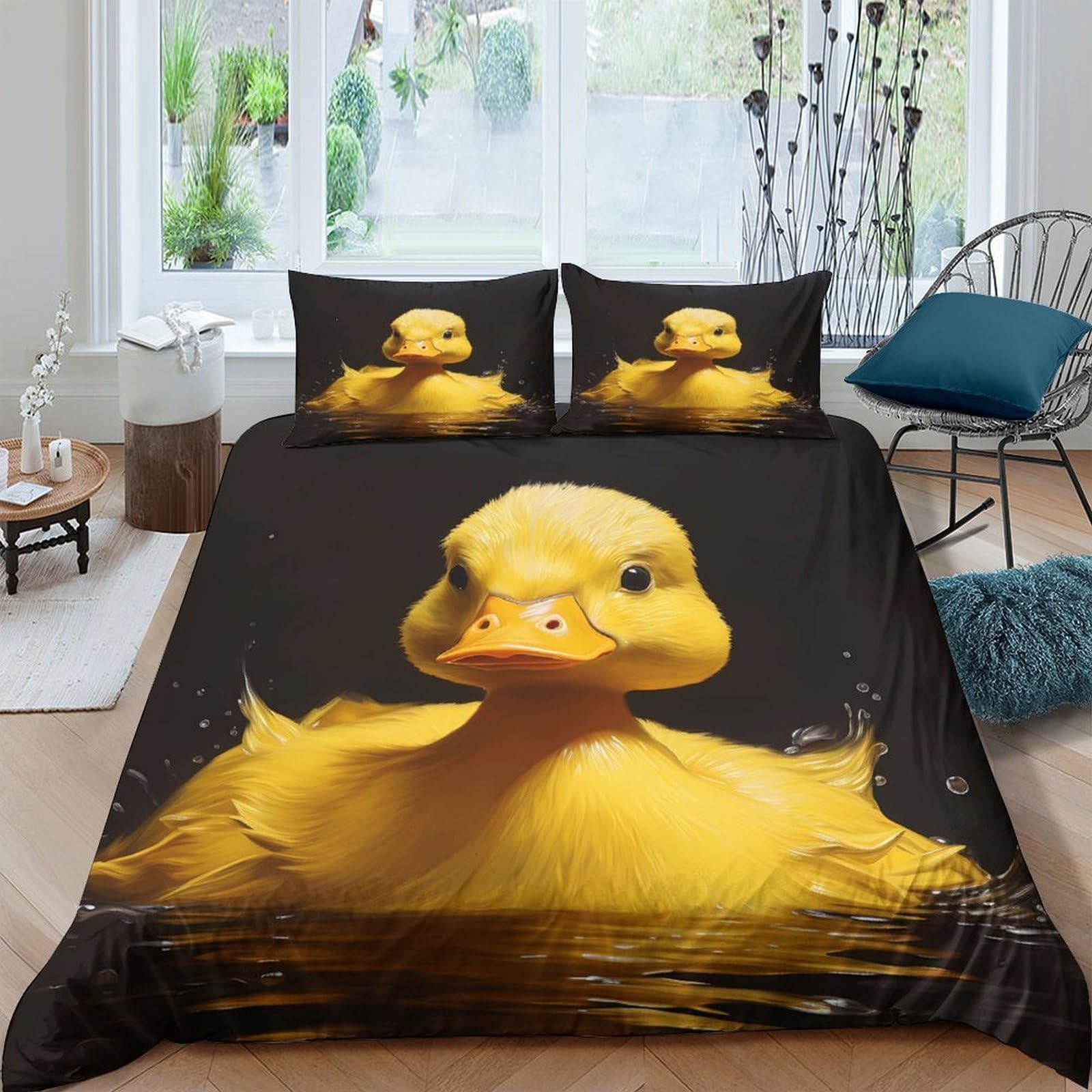 Ctjqhvkz Style-5 3D Printed Yellow Duck Fitted Sheet Microfiber Soft Breathable Cute Duckling Bed Cover For Bedroom Guest Room Decor Single（135X200cm）