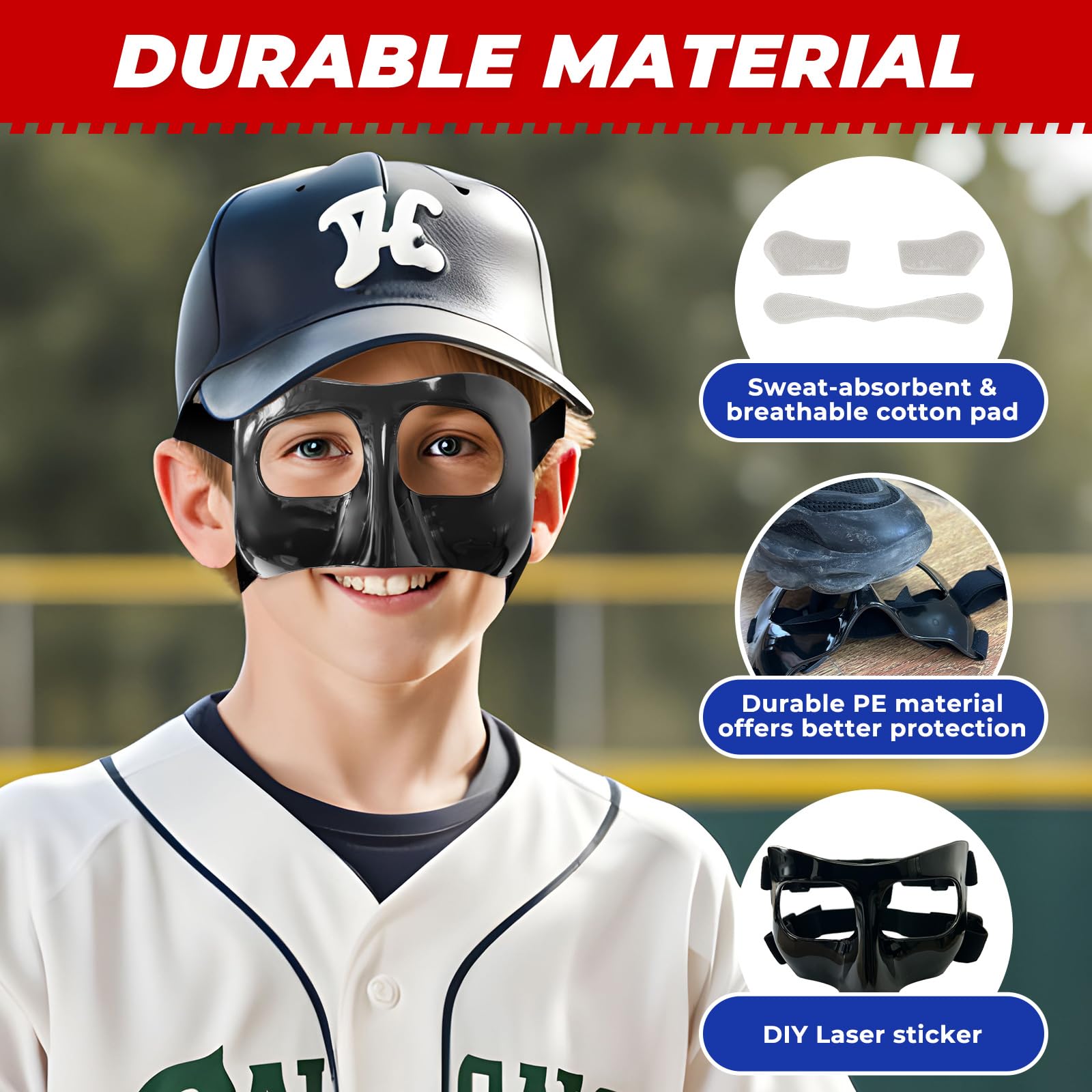 WR01A - Protector de Nariz para niños y niñas rotas, Ajustable, para Baloncesto, fútbol, Deportes, con Acolchado de Espuma y calcomanías para jóvenes y Adolescentes
