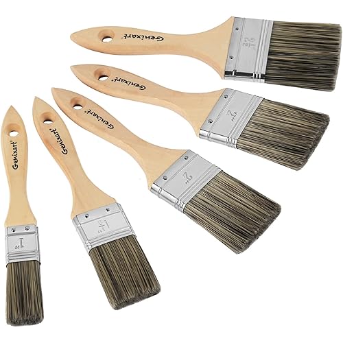 Double Thick Chip Paint Brush Set,Wood Stain Brushes for Painting Walls and Fence Staining, Wooden Handle Masonry Paintbrush for Varnish, Paste and Gesso (5 Pack Assorted Sizes)