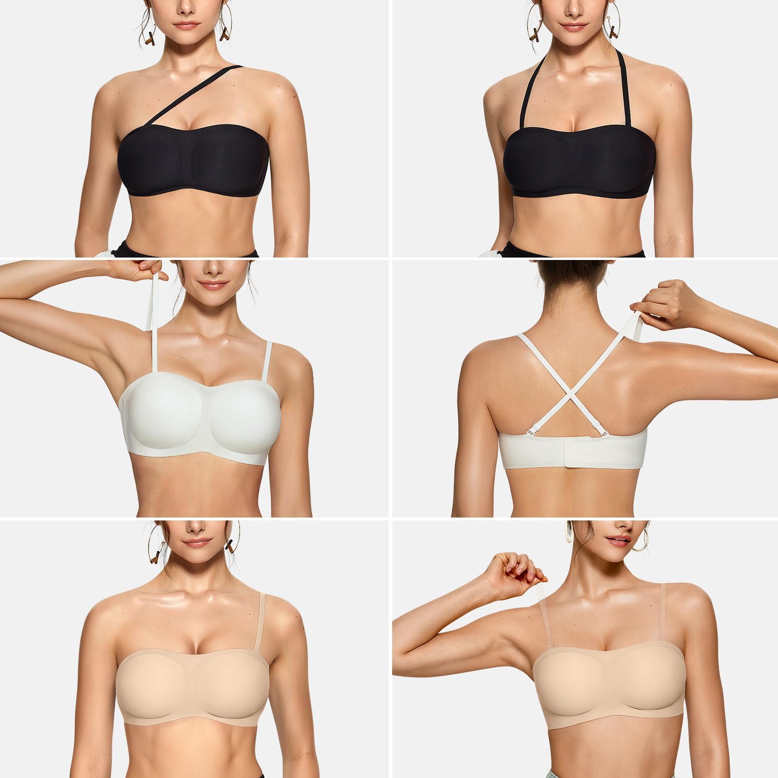 OEAK Reggiseno da donna senza spalline push up reggiseno a fascia antiscivolo senza fili di supporto imbottito senza cuciture comodo reggiseno a tubo