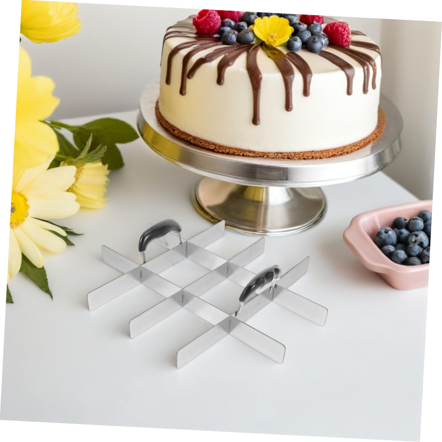 Cabilock 2 Pièces Diviseur de Gâteau Inox Marqueur et Trancheur pour Parts Égales Outil de Pâtisserie Polyvalent pour Pizza Cheesecake et Tiramisu Accessoire Cuisine Robuste et Facile à