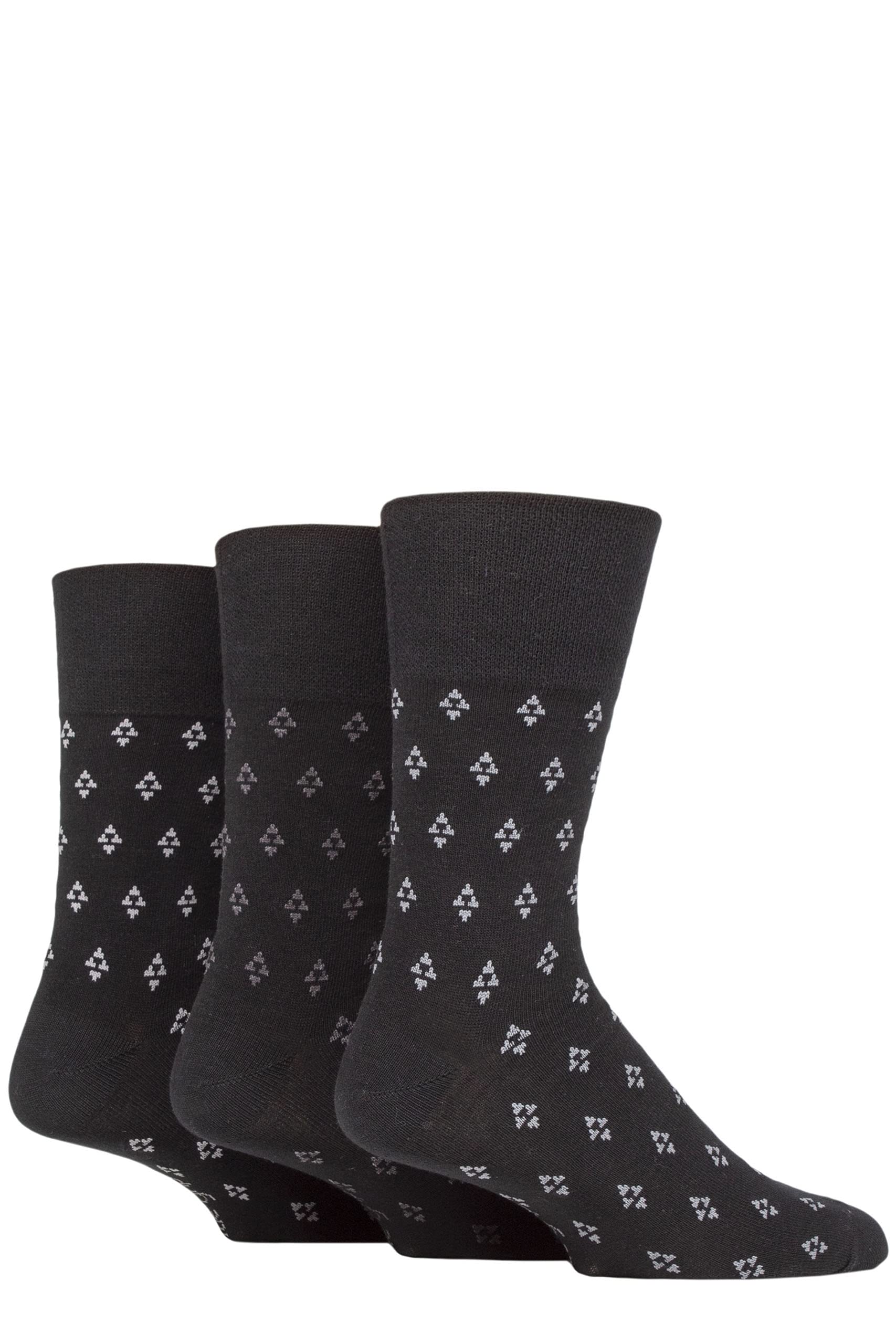 Sockshop Men's Triangle Repeat Black Gentle Grip Patterned Socks Argyle Striped Spotty Geometric Design, Casual Everyday Wear, Honeycomb Top Comfort Cuff, Pack Of 3 - 6-11