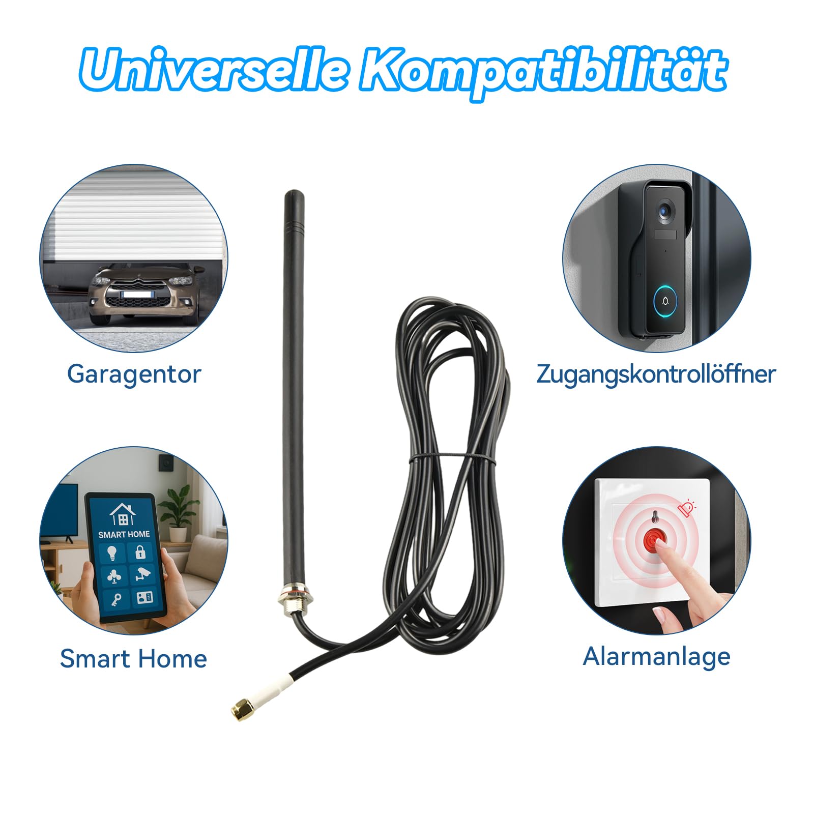 BOOBIRE Antenna 433 MHz con supporto a parete, cavo coassiale RG58U da 3 m, connettore SMA da 3 dBi, antenna omnidirezionale ad alto guadagno per apri/porta garage/ricevitore/impianto di allarme