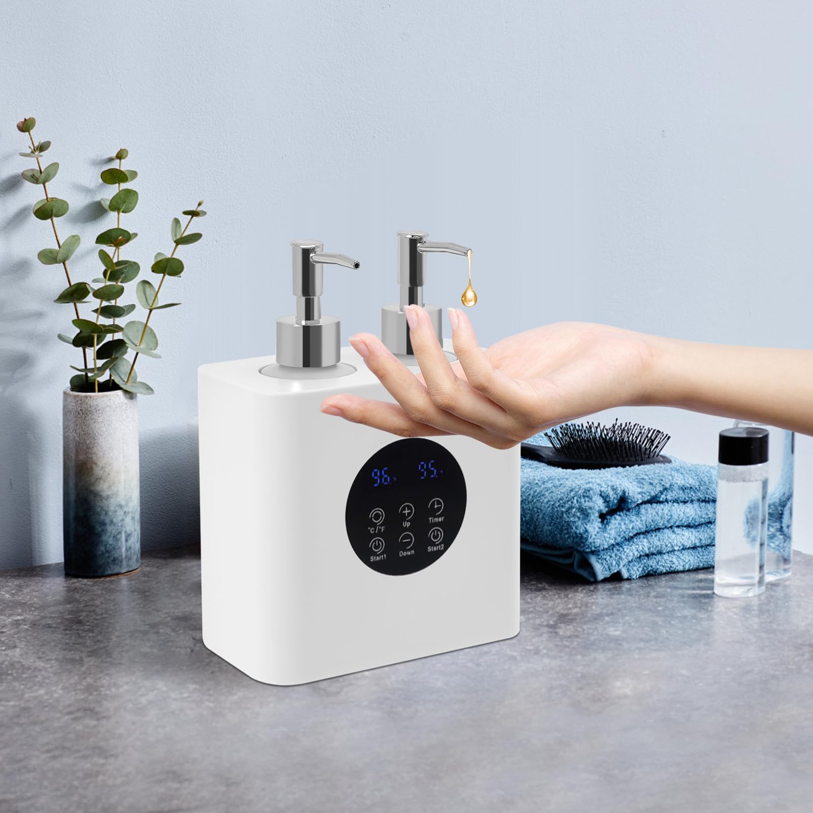 Massageöl Wärmer, elektrischer Lotion Heizung mit 4 Flaschen ätherischem Öl, 250ml, für SPA, Salon (Weiß)