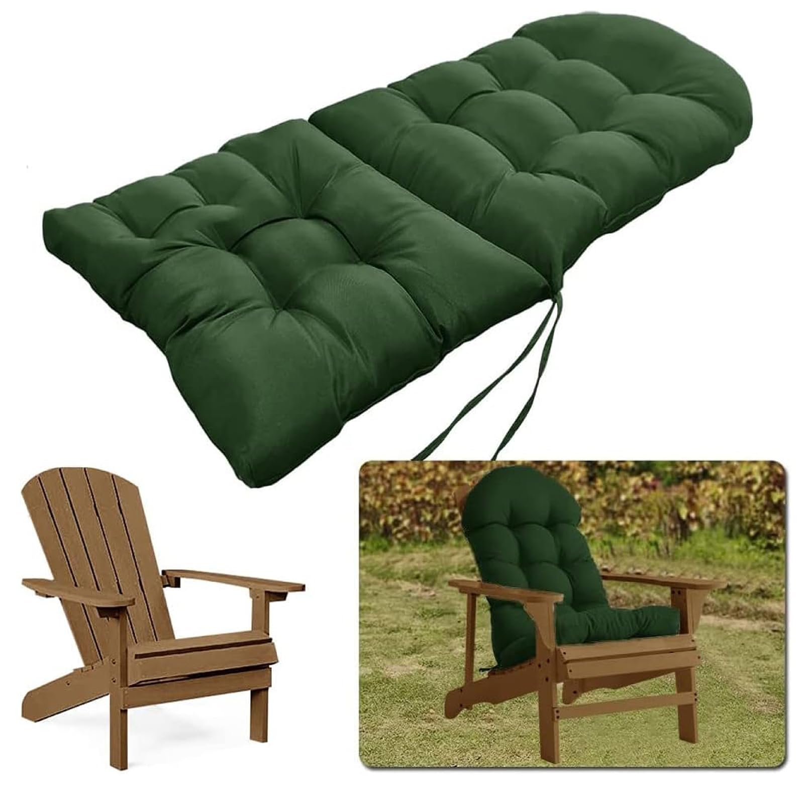 Générique Adirondack Coussin de Chaise de Jardin, Coussin de Chaise à Bascule à Dossier Haut Coussin de Salon Capitonné pour Patio Intérieur et Extérieur à Dossier Haut (Vert)
