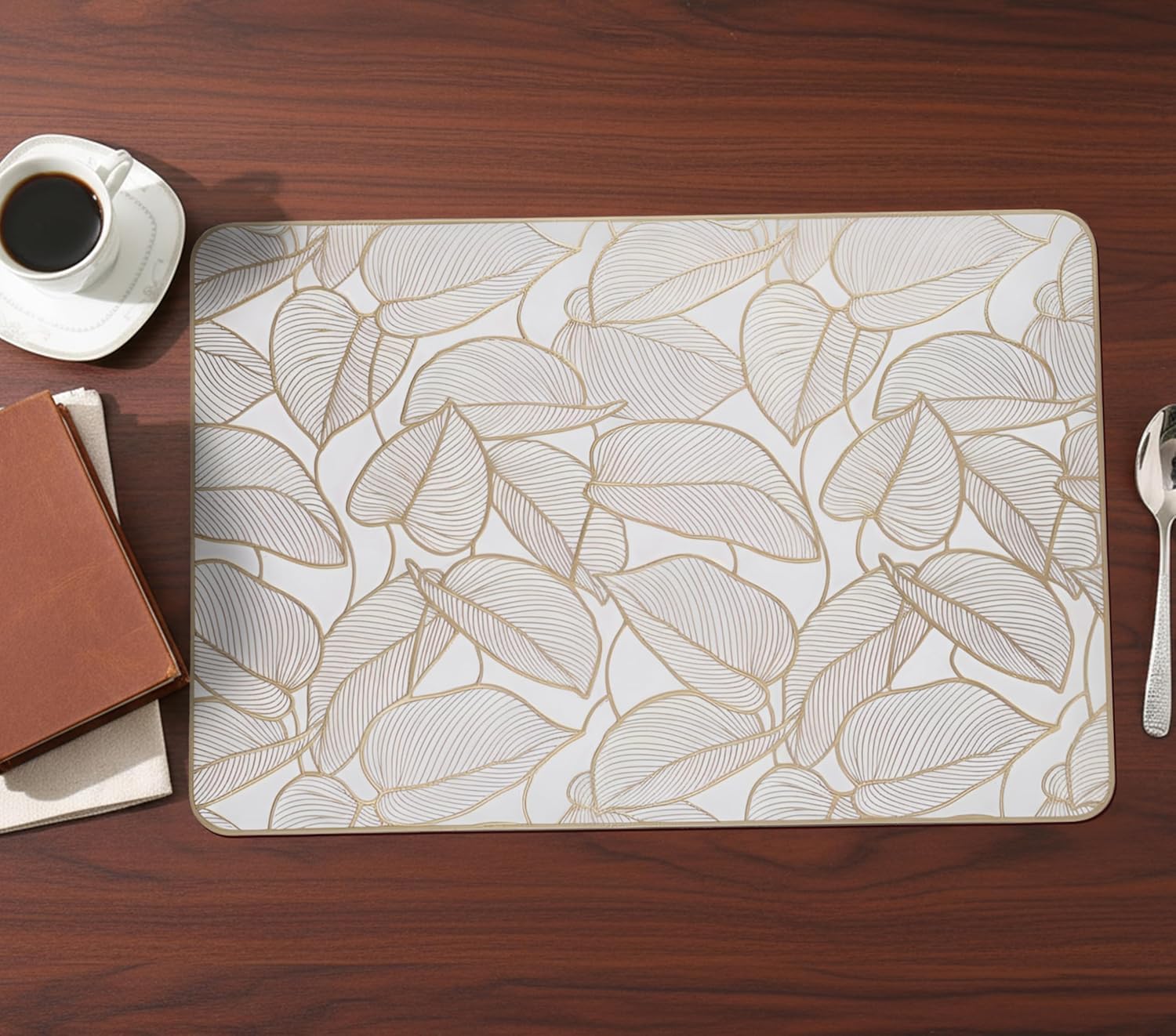 Dakshya Industries Dining Table Placemats Set of 2 PVC (45x30 cm) – Non-Slip, Waterproof, Easy Wash Table Mats for Everyday Use (Gold)-image-23