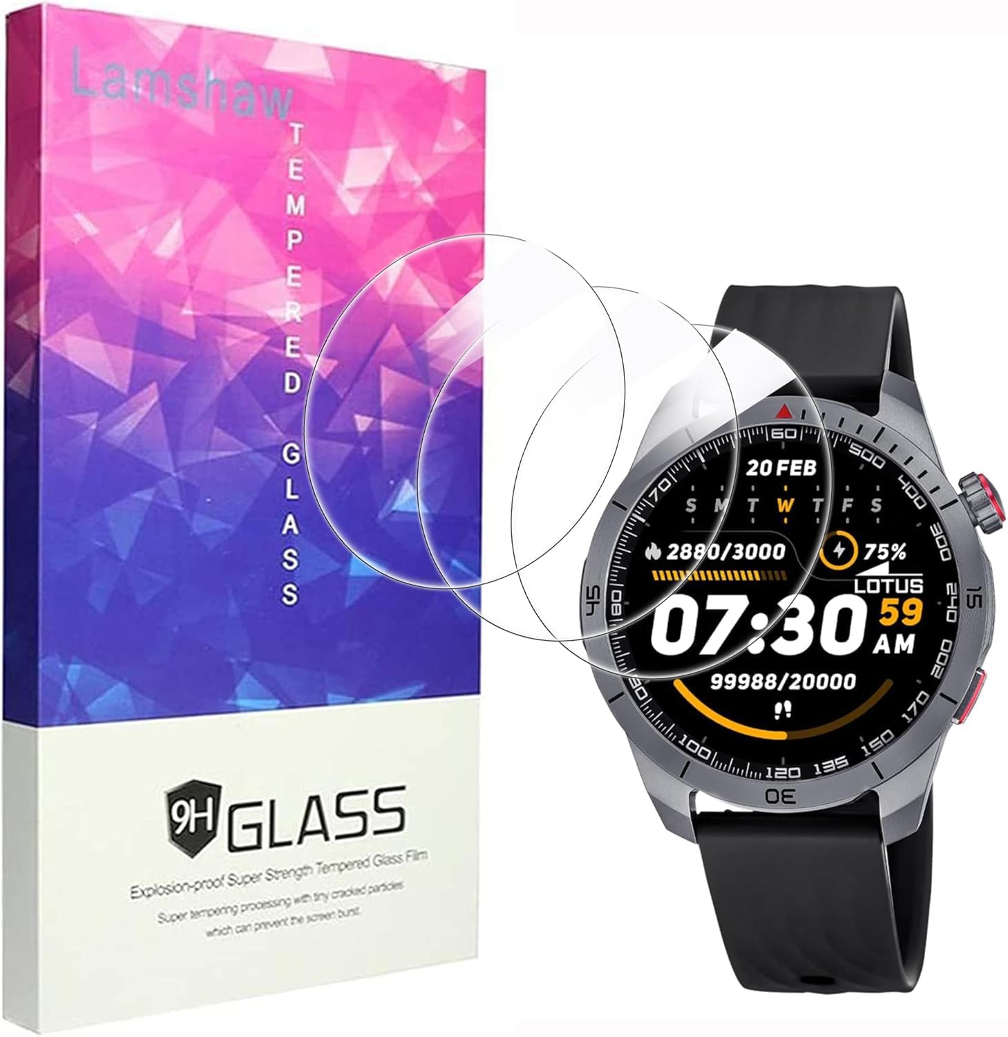 Lamshaw Protector de Pantalla para LOTUS PASO X Smartwatch[ 3 Pack ] - Cristal Templado 9H - Compatible con LOTUS Smartwatch (3Piezas)
