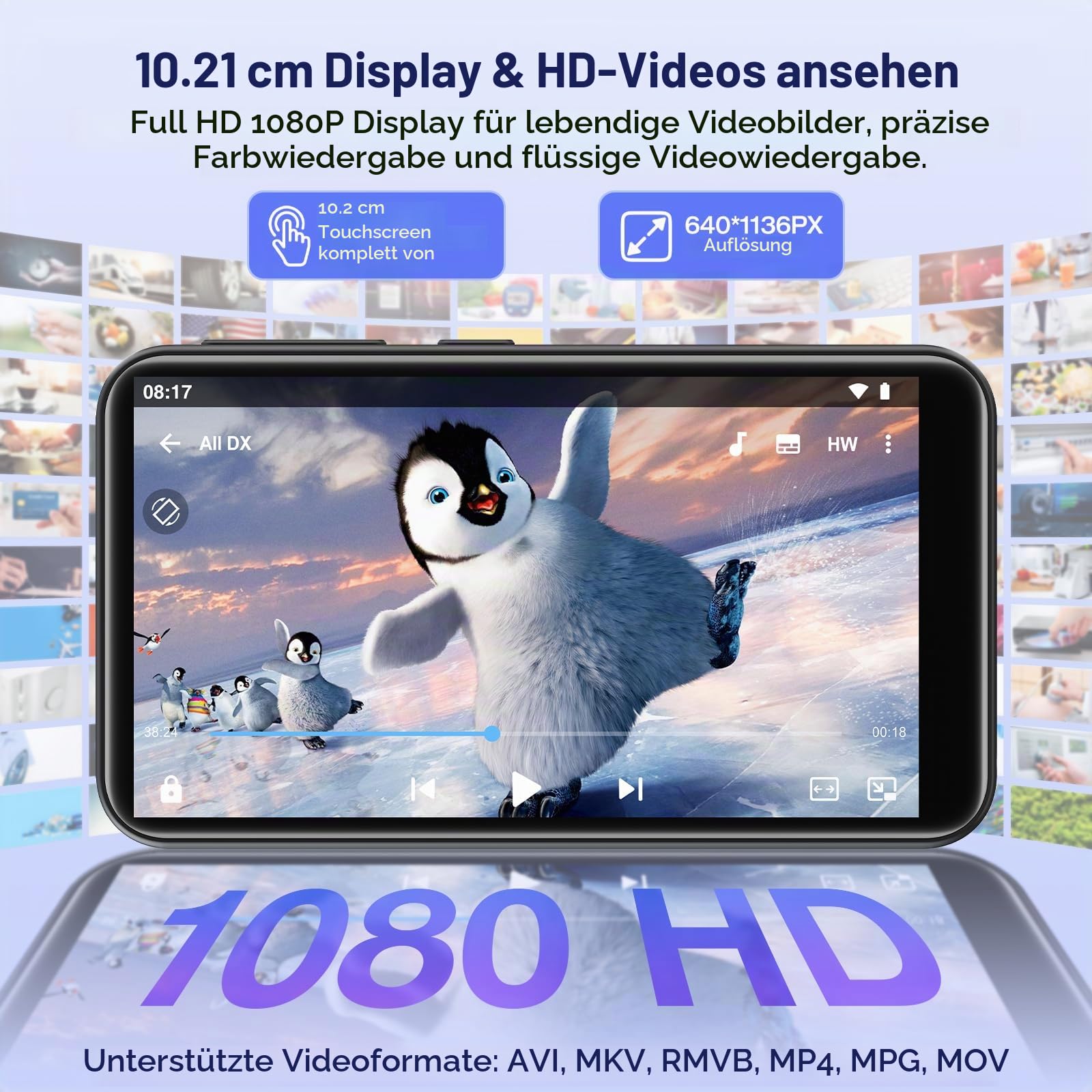 160GB MP3 Player Spotify mit Bluetooth und WiFi, Android 13 MP3-Player, Diofox MP4 Player Amazon Music, MP3 MP4 Player für Kinder, 4,02 Zoll HD-Touchscreen, Audible, E-Book, Play Store, Deezer