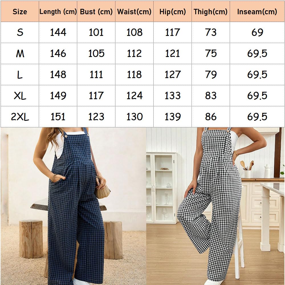 Salopette Premaman Donna Elegante,Moda Tuta Premaman Donna Pantaloni Larghi Lunghi Comoda plaid casual Jumpsuit Playsuit Overall Gamba Larga Casual per Maternità