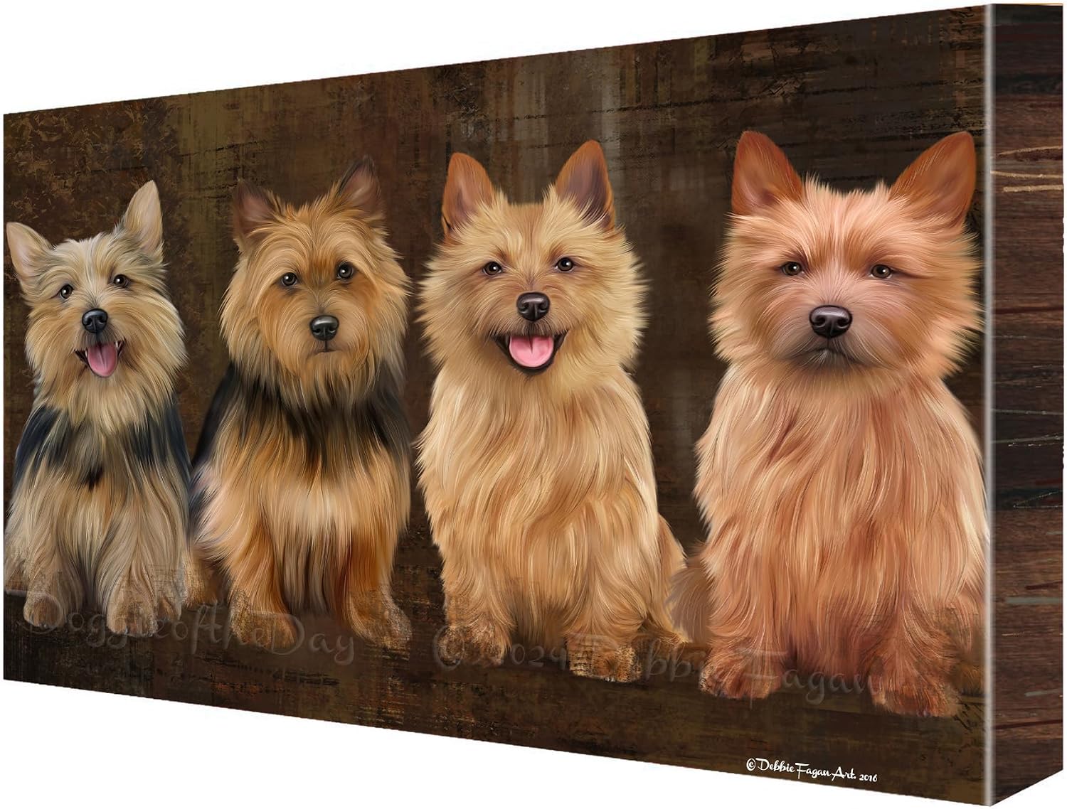 Doggie of the Day Rustic with Australian Terrier Dogs Canvas Wall Art - Premium Quality Ready to Hang Room Decor - Flat Rolled 11" x 14"