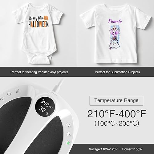 Miniatura 22 de Xinart Small Heat Press with Display (285℉ to 400℉) 7"x3.8" Mini Heat Press Machine for T-Shirts, 4 Levels Temp Settings Portable Heat Press Iron