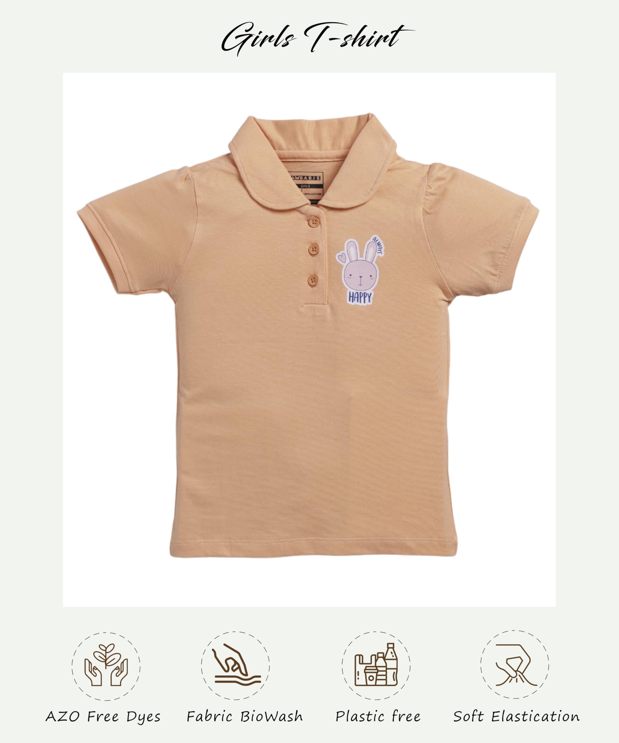 Awbabie Toddler Girls’ Polo T-Shirt | 100% Cotton | 180 GSM | Soft & Breathable | Elastic Armholes | Front Button Placket | Stylish & Comfortable (Tangerine, 2-3 Years) - Image 2 thumbnail
