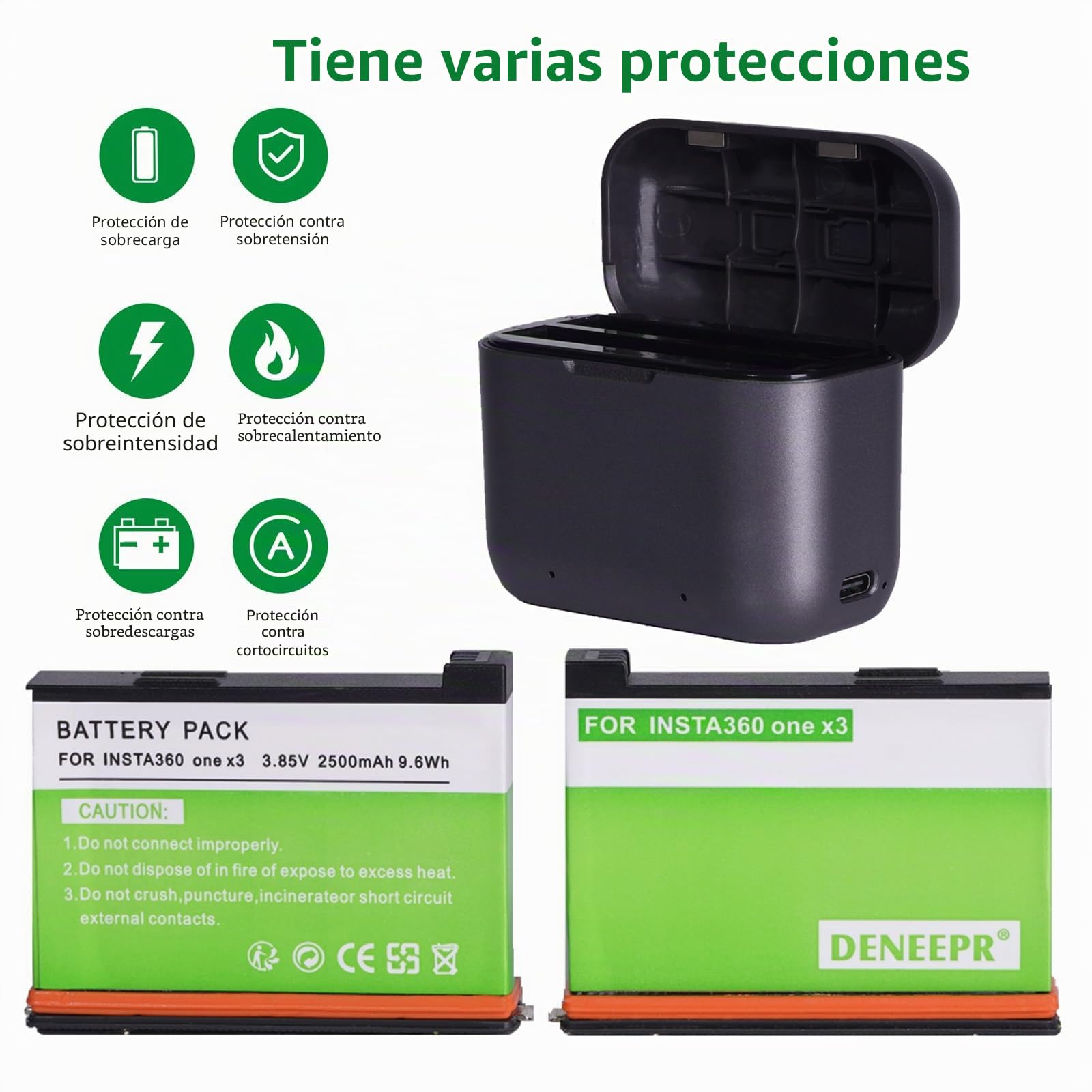 2 Piezas 2500mAh Impermeable Insta X3 Batería de Repuesto de actualización de la batería y el Cargador para Insta One X3, Compatible con Insta 360 X3 Cámara
