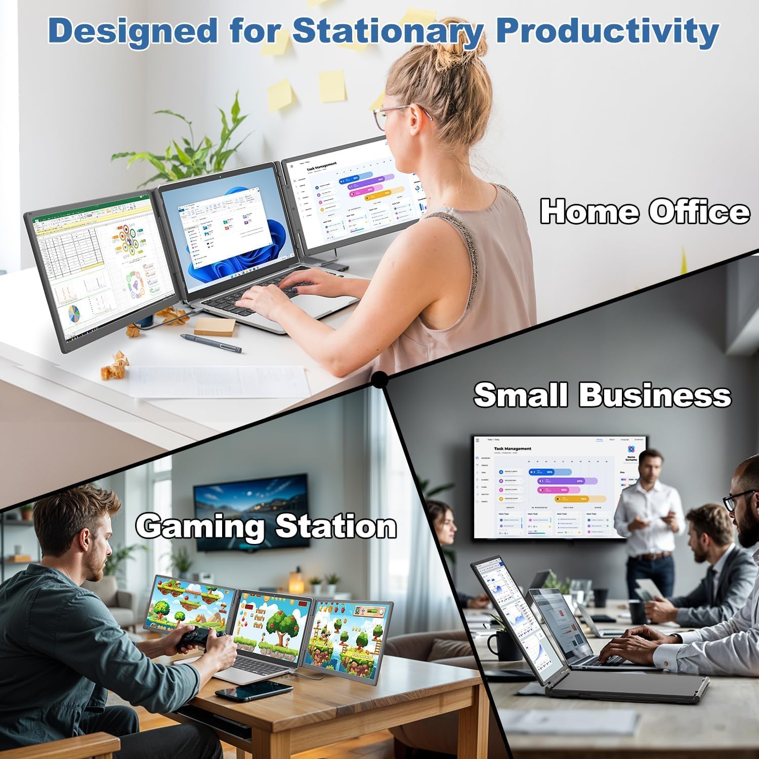 Teamgee 15.6" Laptop Screen Extender with Power Bank, FHD 1080P Triple Monitor, Driver-Free Plug & Play for 13-17" Laptops (HDMI/USB), Home Office/Small Business, Windows/Mac/Android