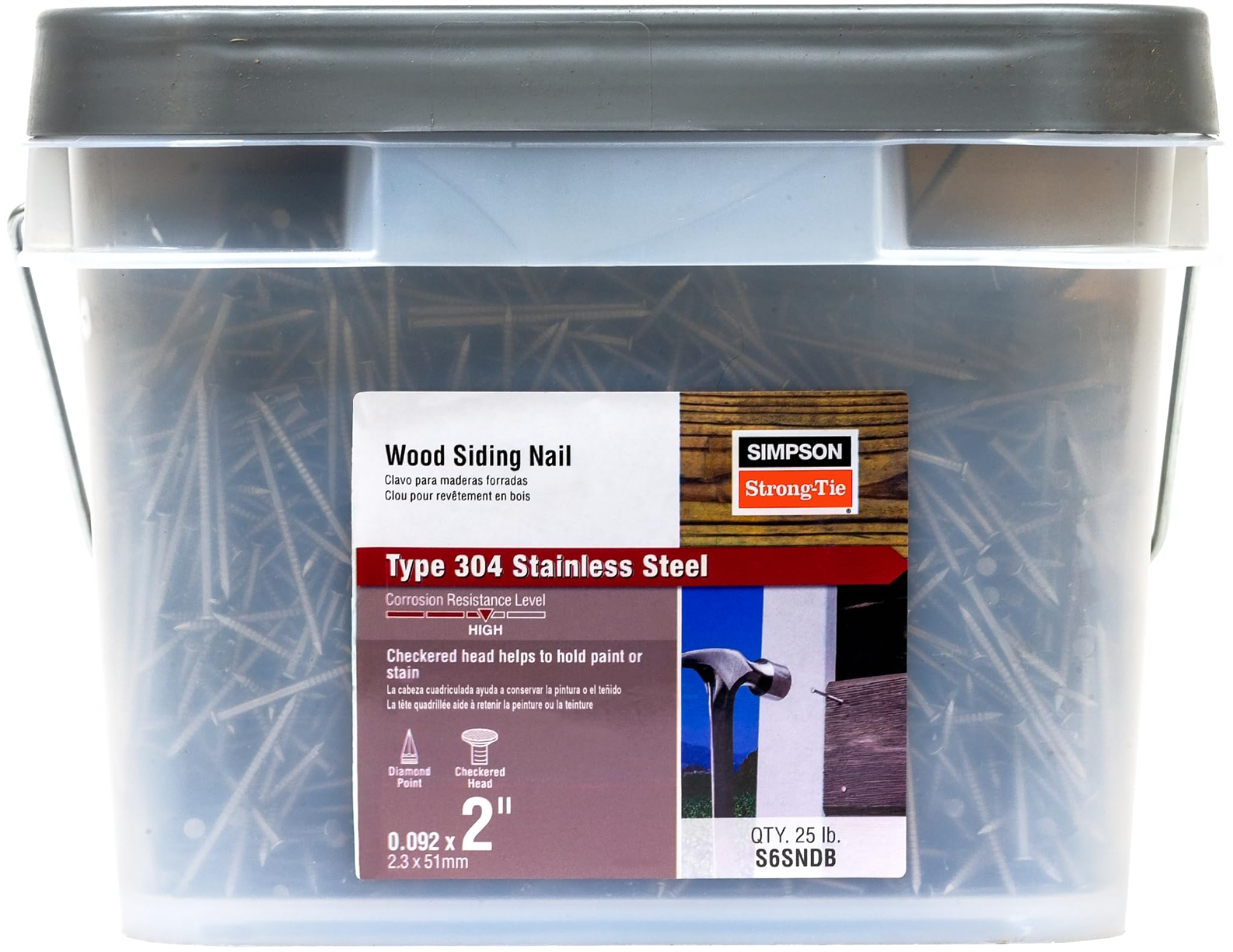 Simpson Strong-Tie S6SNDB Wood Siding Nail — 2 in. x .092 in. Type 304 Stainless Steel (25 lb.)