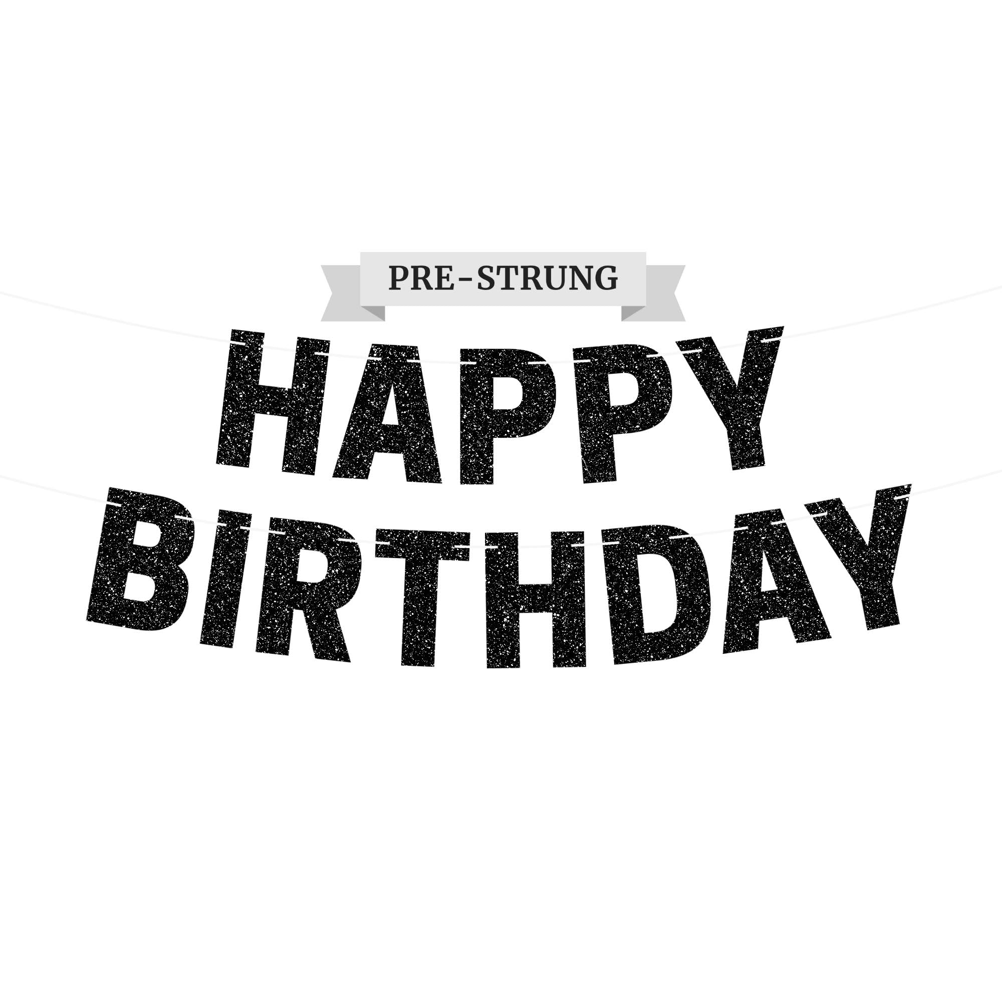 Gold Glitter Birthday Banner - Pre-Strung & Ready to Hang -16