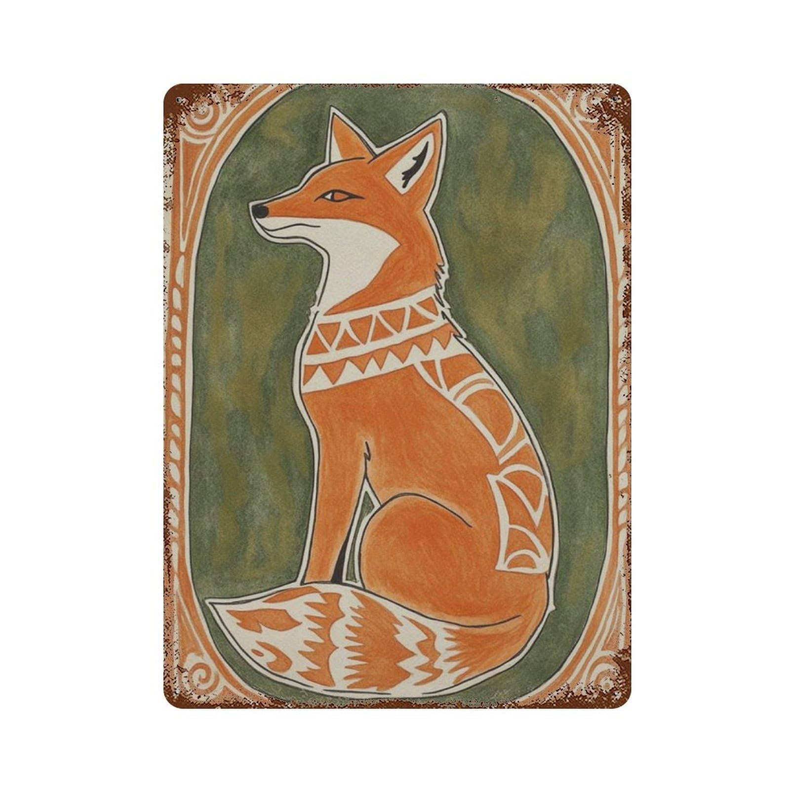 xiaoxiaoshen Fox Moon Celestial Animal Night Sky Folk Style Woodland Work Blue Nature Wall Decor Art Metal Tin Poster Modern Home Decor Art Home Bar Shop Decorations Vintage Sign 40x30cm