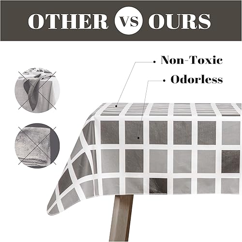 Miniatura 6 de FIFTY FEET Mantel cuadrado de 54 x 54 pulgadas, mantel de vinilo con reverso de franela para mesas cuadradas impermeable, cubierta de plástico para