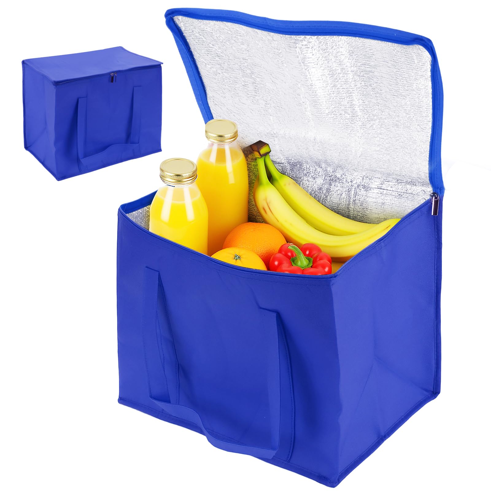 DAKFOOK 2 Pack Food Delivery Bag, 30L Blue Cool Bags with Zip, Insulated Grocery Shopping Bags, Thermal Cooler Bag Box for Shopping, Camping, Picnic