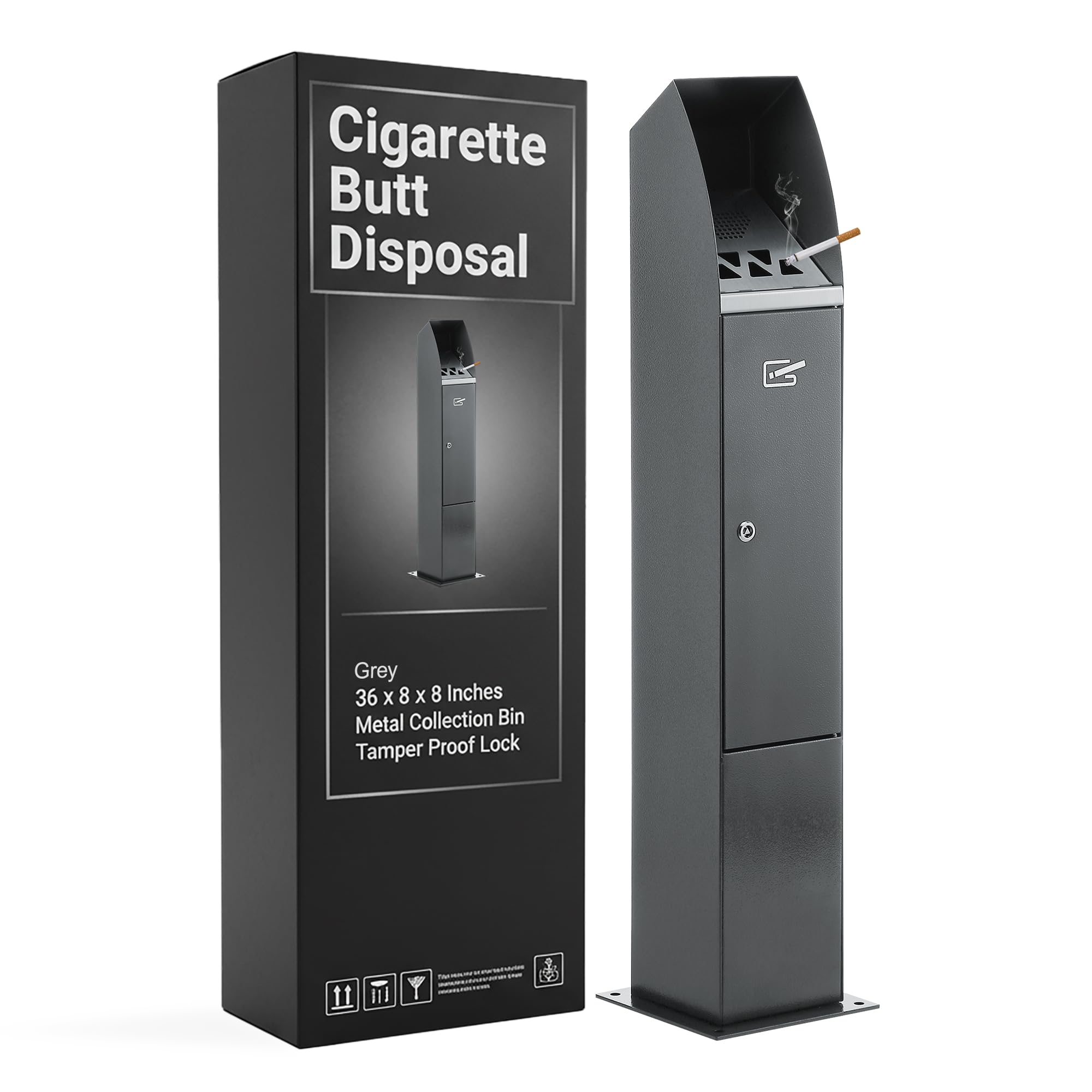 Cigarette Butt Disposal Outdoor, Cigarette Disposal Outdoor, Grey, 36”H