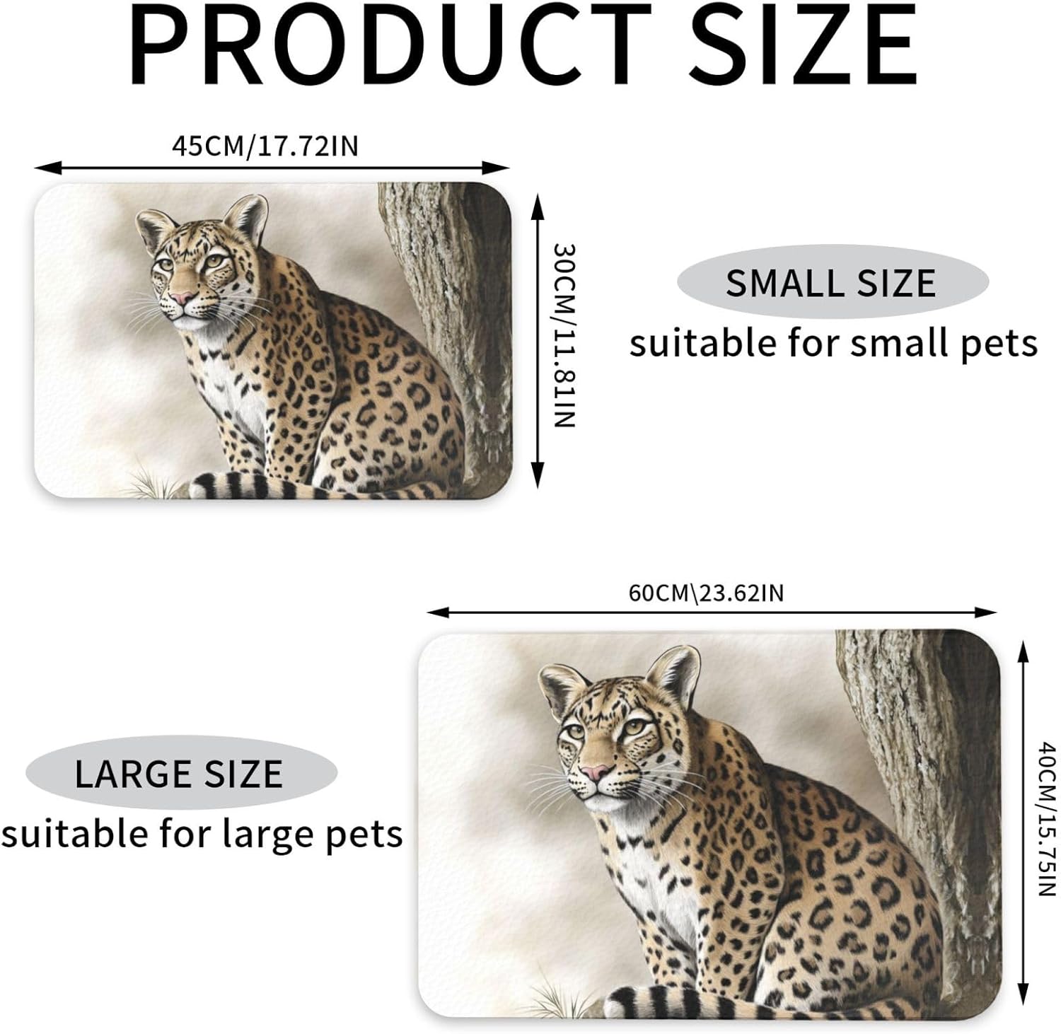 Spotted Tiger Pet Feeding Mat Dog Cat Eating Food Absorbent Leather Tablecloth for and Water Bowl Waterproof No Stains Quick Dry Non-Slip 23.62 * 15.75IN