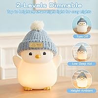 Vista 2 de Penguin Night Light for Kids, Adorable Penguin Lamp with Hat, Food Grade Silicone Nursery Nightlight, Rechargeable/Dimmable/Timer,LED Squishy