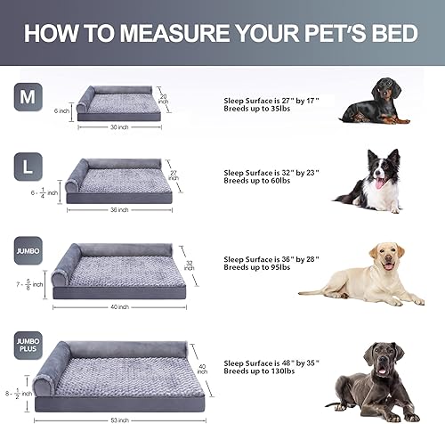 Miniatura 6 de Cama ortopédica para mascotas, sofá de lujo en forma de L con forro impermeable, sofá para dormir con funda extraíble lavable y parte inferior