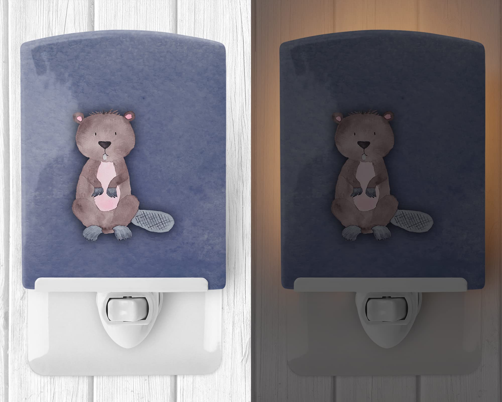 Caroline's Treasures BB7392CNL Beaver Watercolor Ceramic Night Light Compact, UL-Certified, Ideal for Bedroom, Bathroom, Nursery, Hallway, Kitchen, 6x4x3, Multicolor