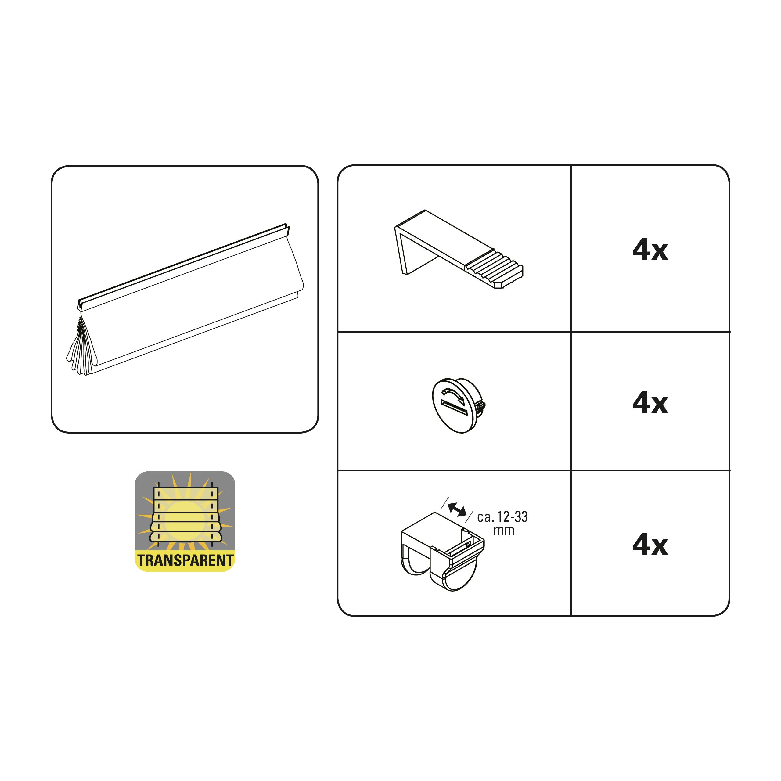 Gardinia Store Romain à Clipser, Transparent, Kit de Montage Inclus, Store Romain à 2 Rails EASYFIX, Blanc, 50 x 140 cm (LxH)