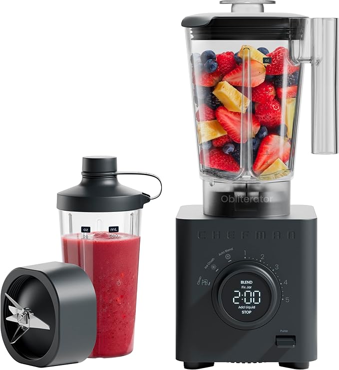 Chefman Obliterator blender with 48-ounce jar and 20-ounce travel cup