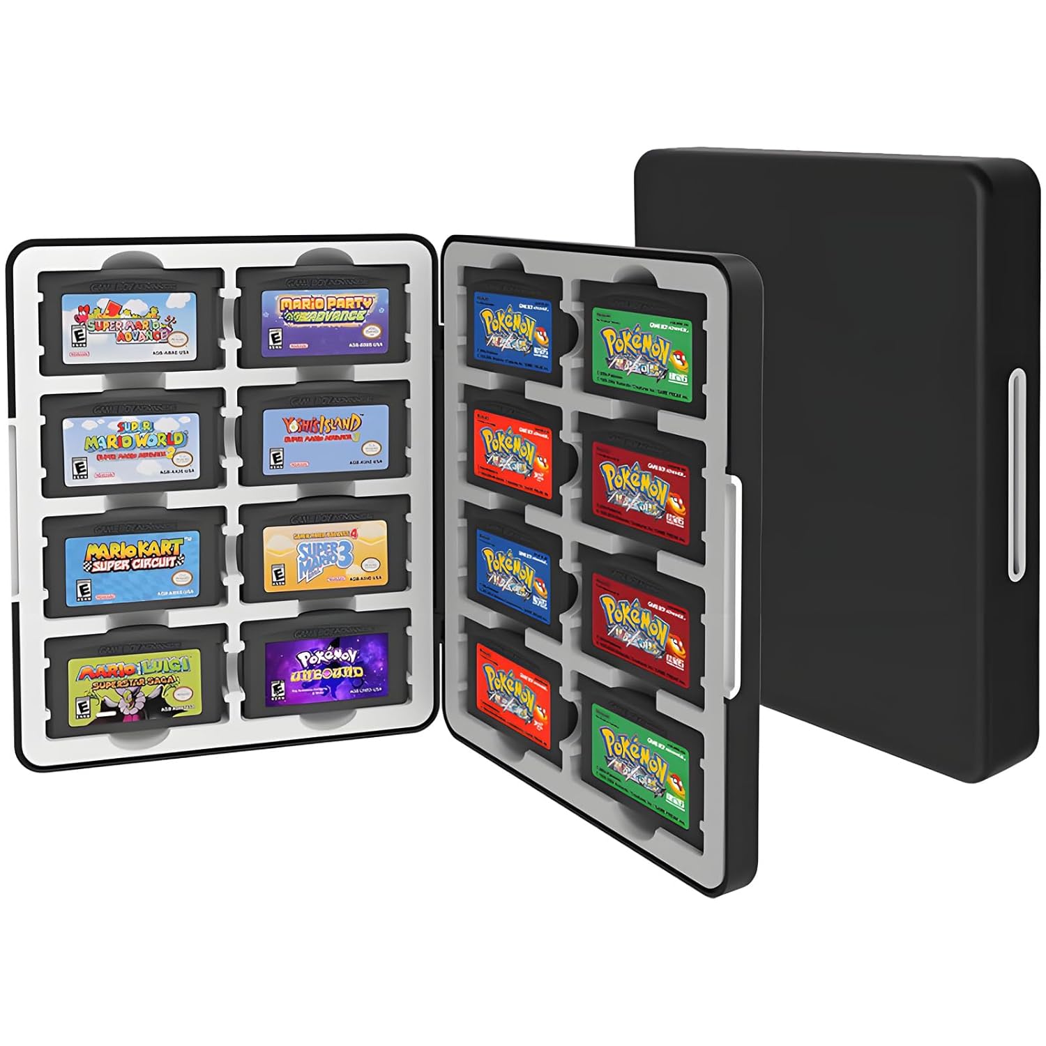 QUBAMG GBA Game Case Compatible with Game Boy Advance, Holds 16 GBA Game Cartridges, Silicone Slots with Magnetic Closure, Portable Travel Organizer Storage Box for GBA Collectors