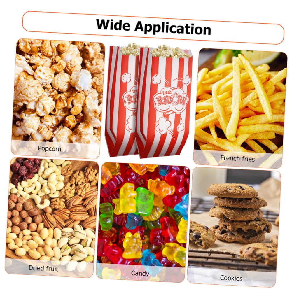 Popcorn Papiertüten 100 Stück 90x50x220mm Ölbeständig Mehrzweck Snack Taschen Für Filmabend Party Und Feiern Klassische Farbkombination Popcornbeutel Snackhalter