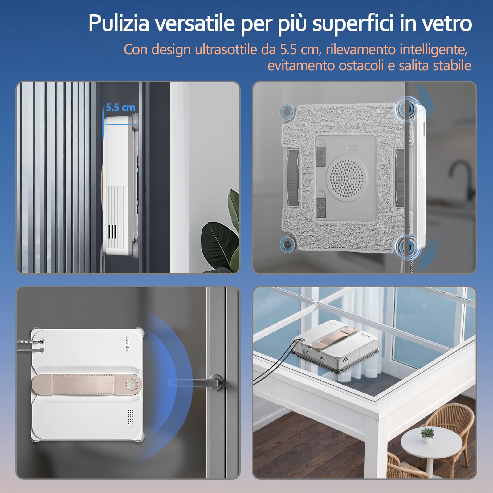Lydsto WL07Max Robot Lavavetri Compatto, Quattro Ugelli ad Ultrasuoni, Pulizia Degli Angoli, 8000 Pa Lavavetri Elettrico, Serbatoio da 110ML, 4 Modalità di Pulizia