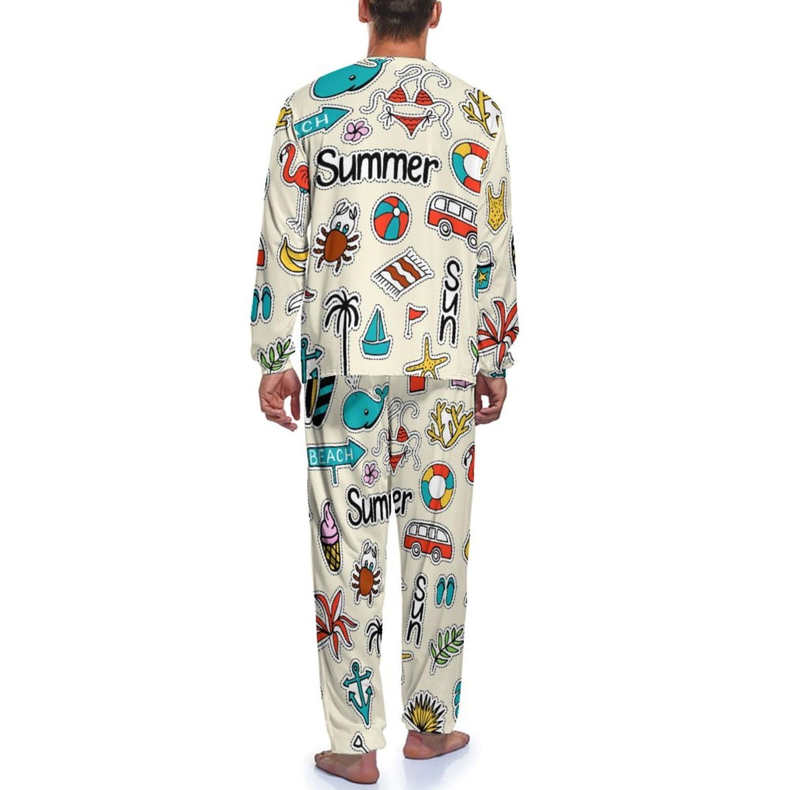 Sommer Herren Schlafanzug Lang Pyjama Set Nightwear Langarm Nachtwäsche Sleepwear