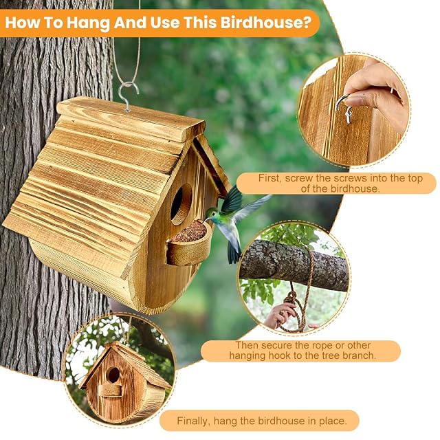 Foto 5 de 8 de Byfoyif Casa de Pájaros, Caja Nido para Pájaros de Madera