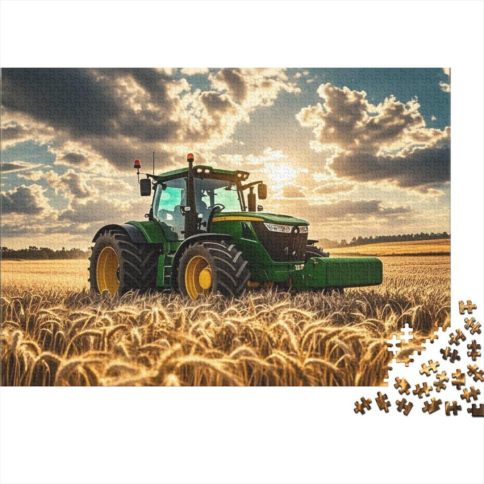 Johnndeer Tractor Jigsaw Puzzles 1000 Pieces Recycled Farm Harvest Senior Puzzles Party Game Props Great Gift Idea for Family And Friends Birthdays 38x26cm/1000pcs