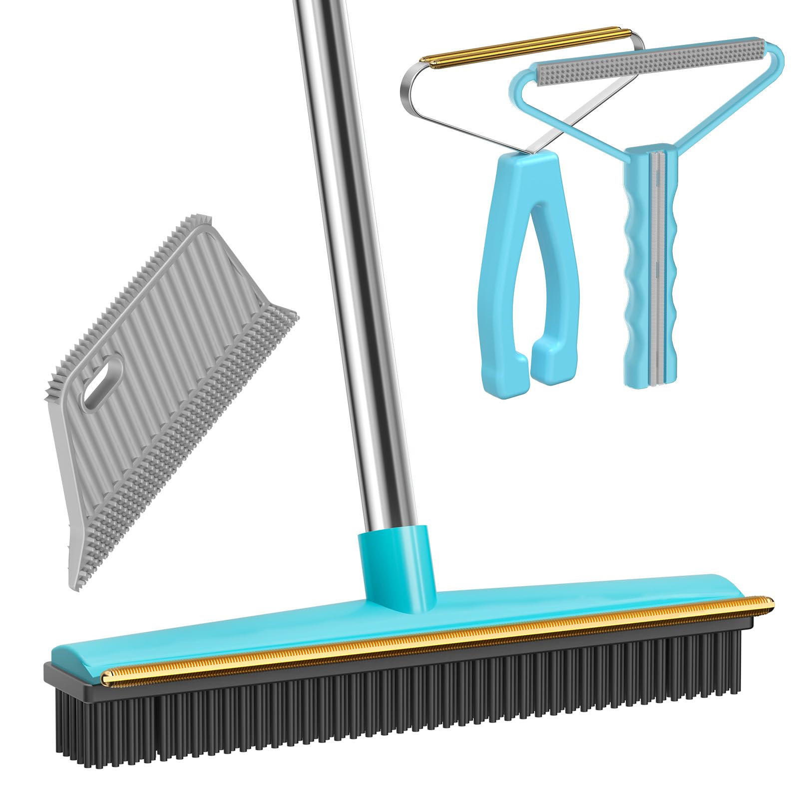 SOCCSO Carpet Rake - 60" Long Handle Pet Hair Removal with Metal Fabric Edge Design,Carpet Rake for Pet Hair Removal, Dog Cat Fur Remover Rubber Broom