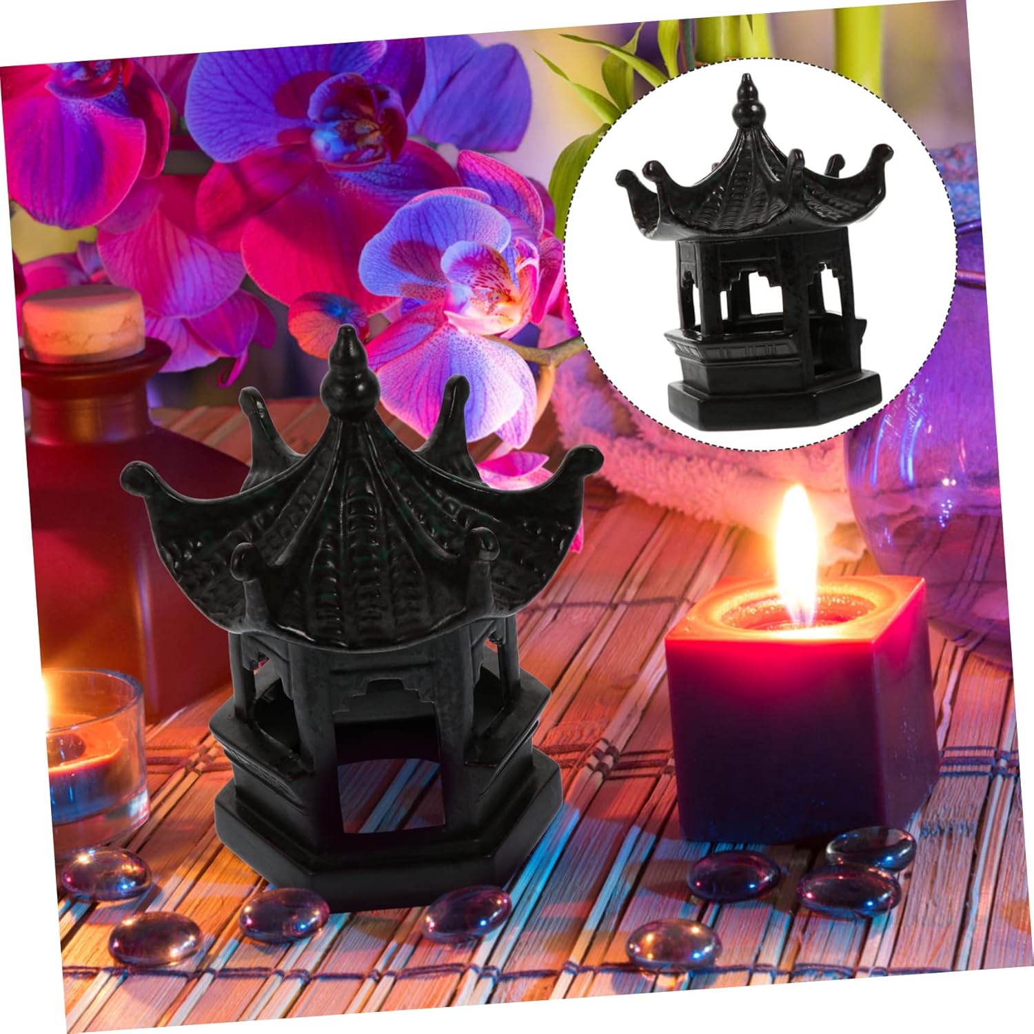 HANABASS Hexagon Pavilion Landscape Ceramic Garden Ornament Fairy Garden Accessory Random Color