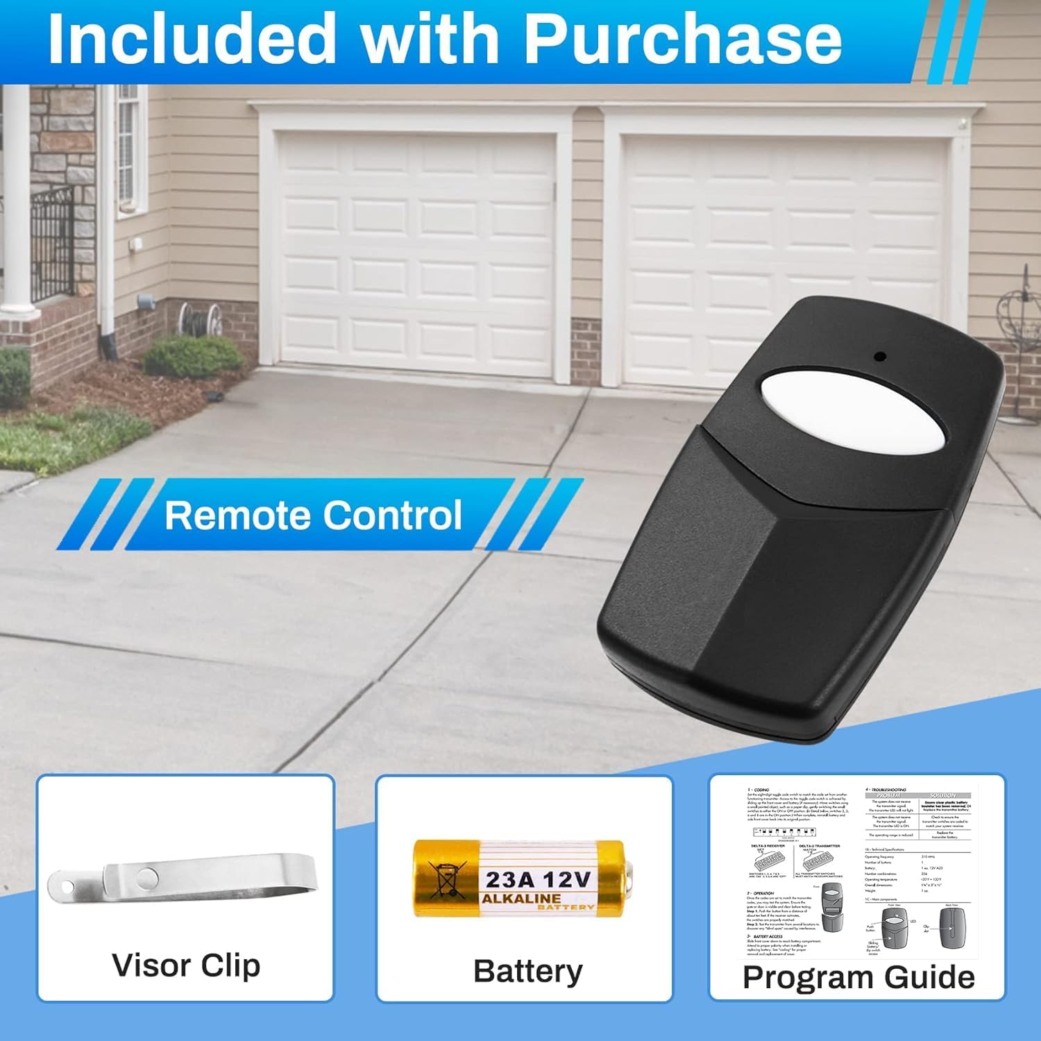 DTC 4-Pack Linear Delta 3 Garage Door Remote - 8 DIP Switch Digit Gate Opener - DTD DNT00002A DNT00017A DT DTA DT2D Control Remote Transmitter with 2 Visor Clip - 310 MHz 1-Button