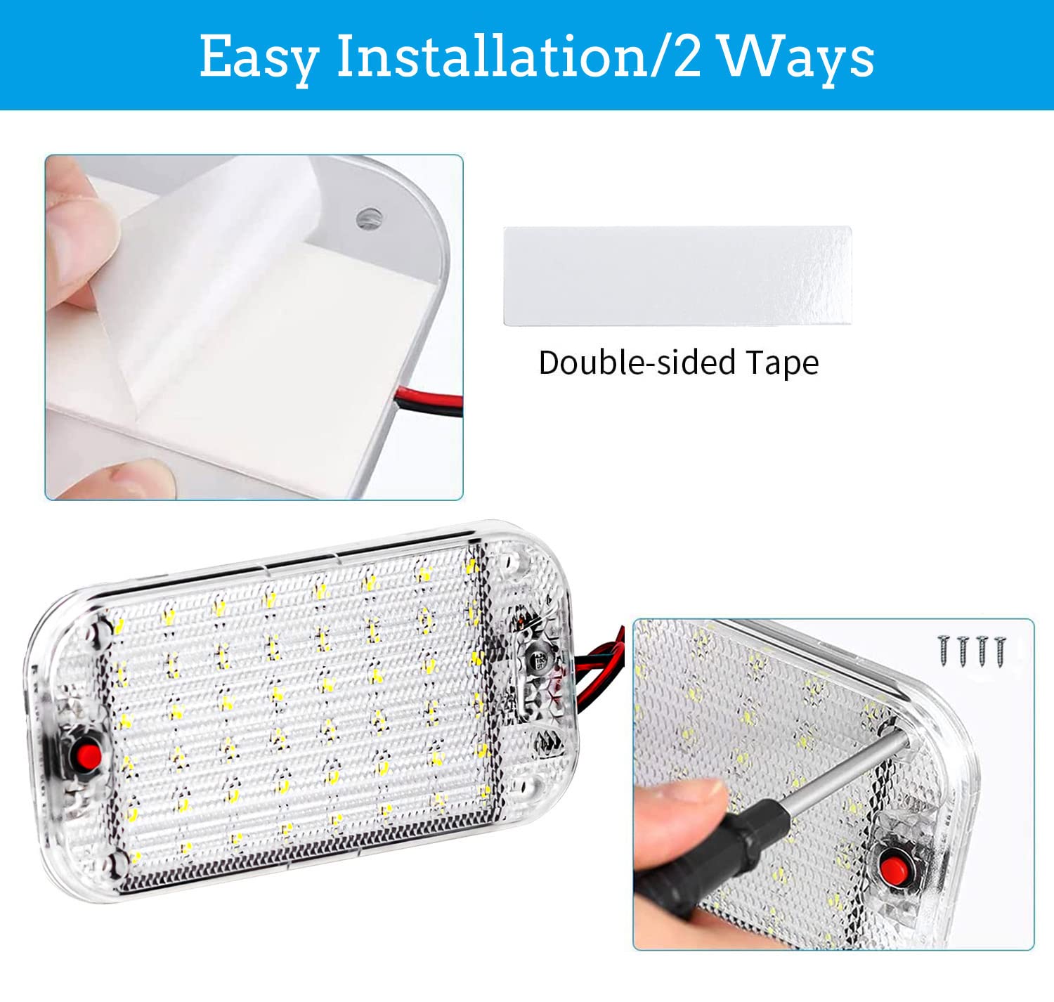 2 sztuki 12 V-85 V oświetlenie wnętrza samochodu LED, 48 diod LED, oświetlenie wewnętrzne z przełącznikiem on/off, oświetlenie wnętrza do samochodów osobowych, kamperów, ciężarówek, kempingowych