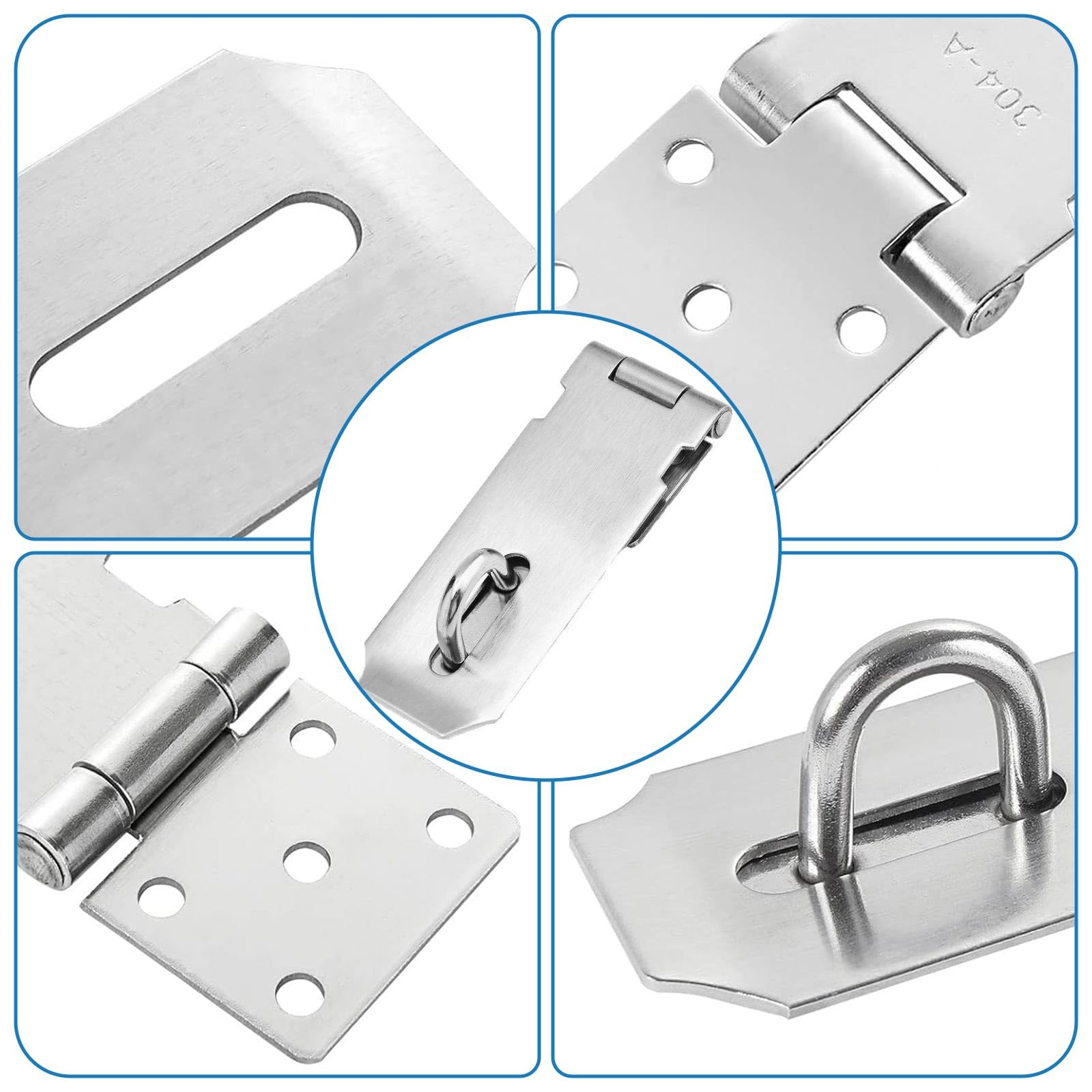 Chiavistello con Lucchetto,4 Pezzi Lucchetto Chiusura Hasp in Acciaio Inox,30 mm Lucchetto con 8 Chiave,Chiavistello Porta con Lucchetto a Viti per Armadi,Cassetto e Cancello