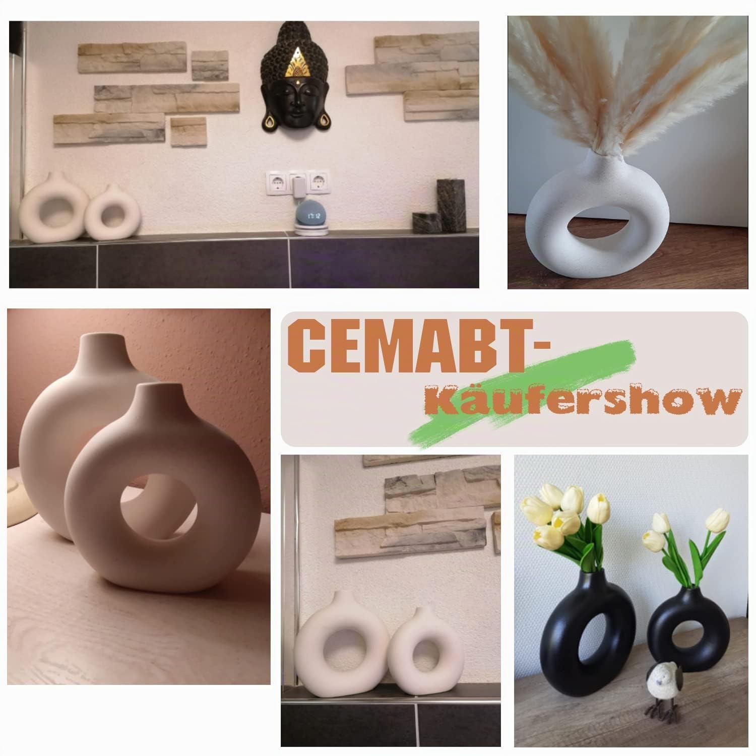 Vasi per Erba della Pampa, Vaso Creativo Decorazioni per la Casa Moderne, Vaso Fatto a Mano in Ceramica Bianca Fiori Secchi Ornamenti Artigianali per la Decorazione della Casa dell'Ufficio(M, Beige)