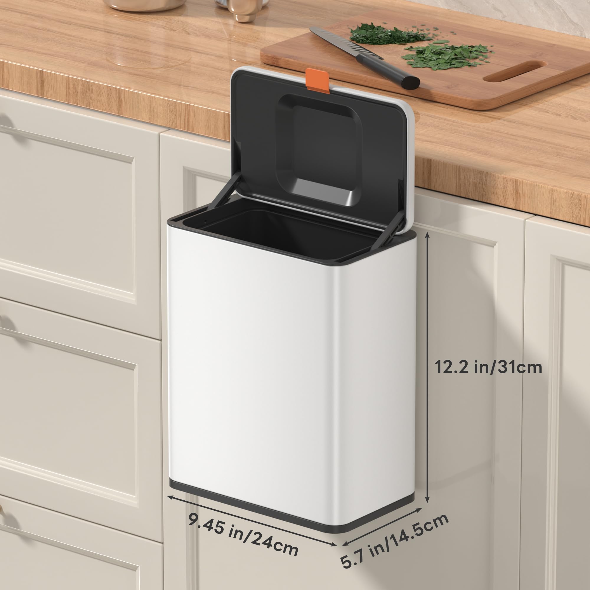 Mbillion Küchenkomposteimer, hängender Mülleimer mit Deckel, 8L/2,1 Gallonen, Edelstahl-Mülleimer für Küchenschranktüren, montierter unter der Spüle, Tür, Wohnmobil, Badezimmer (Silber, 8L)