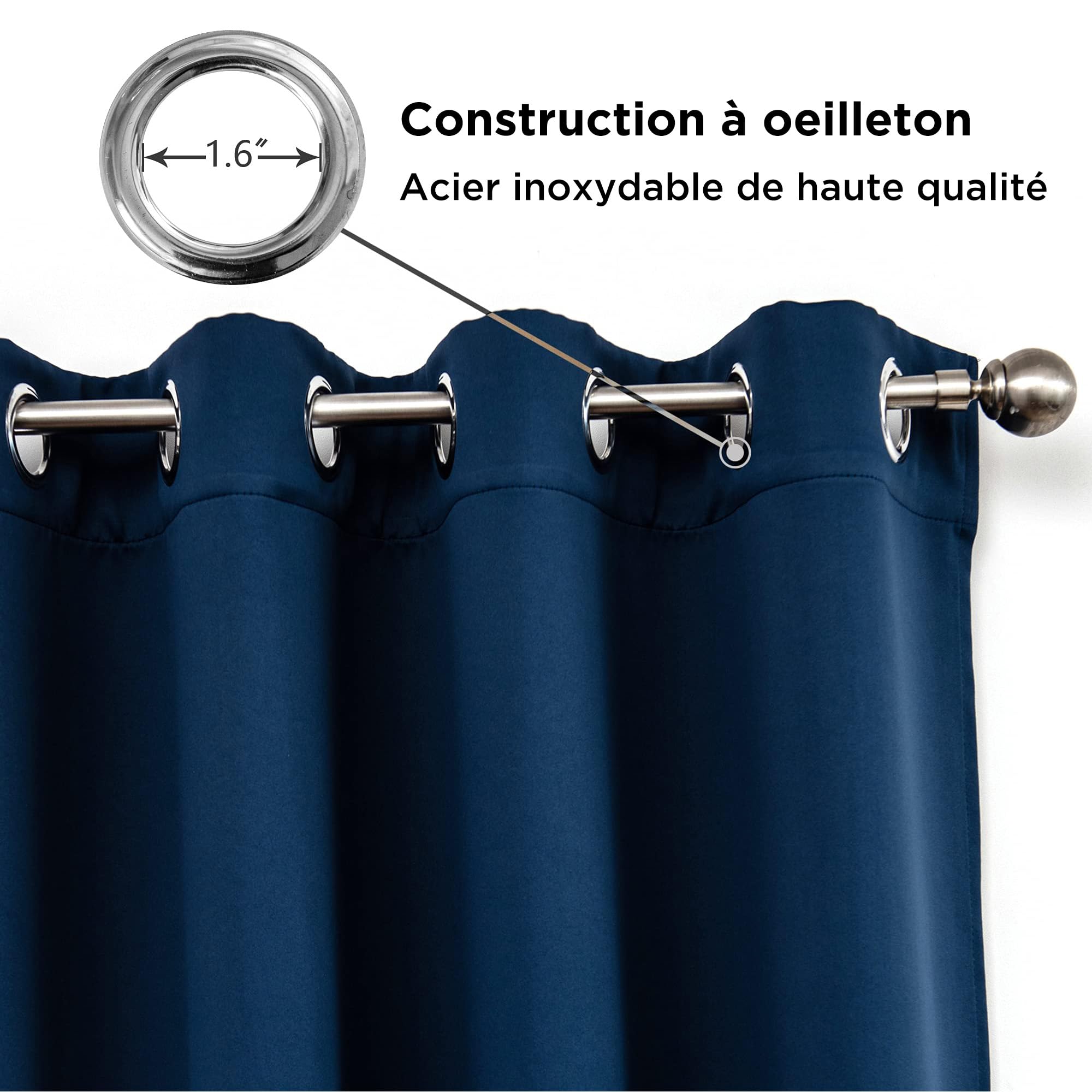 Rideau Occultant 2 Pièces 140x225cm, Rideau Thermique Isolant Anti Froid et Chaleur Tenture Opaque à Oeillets Lumiere Anti UV Decoration Chambre Maison Salon Intérieurs
