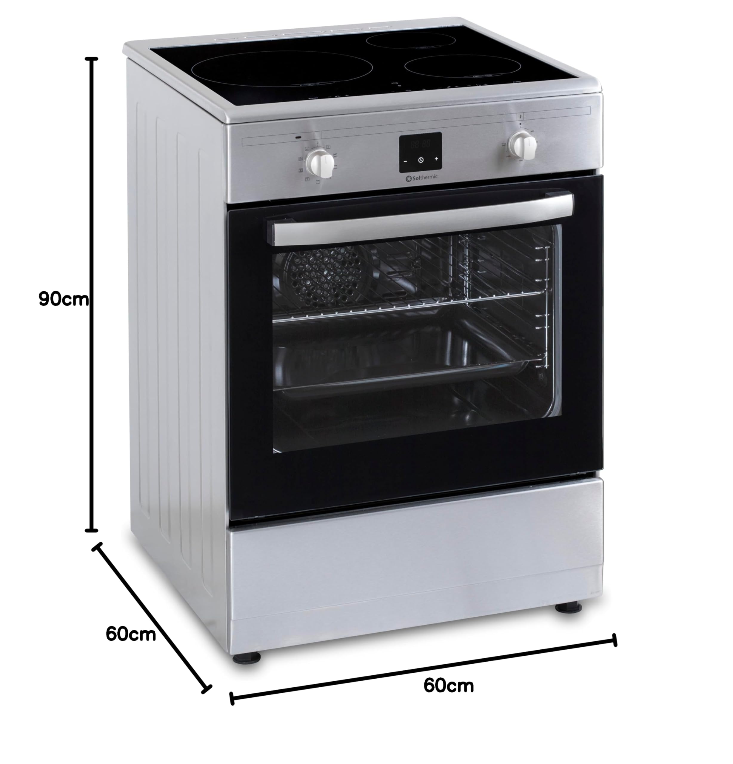 INDUCCION SOLTHERMIC COCINA VTI60 ACERO INOXIDABLE/HORNO GRAN CAPACIDAD CON TURBO 60L / FUNCIONES BOOSTER, ALTA POTENCIA, CALENTAMIENTO RÁPIDO / 3 ZONAS (1 GRAN ZONA) / BAJO CONSUMO (A)