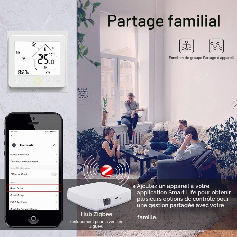MOES Smart Tuya ZigBee Alexa Thermostat de Chauffage au Sol sans Fil pour Chauffage électrique 16A Compatible avec l'application Smart Life Tuya Alexa Google [Uniquement pour Hubs Tuya ZigBee] | Pour chauffage électrique, programmable, application Smart L