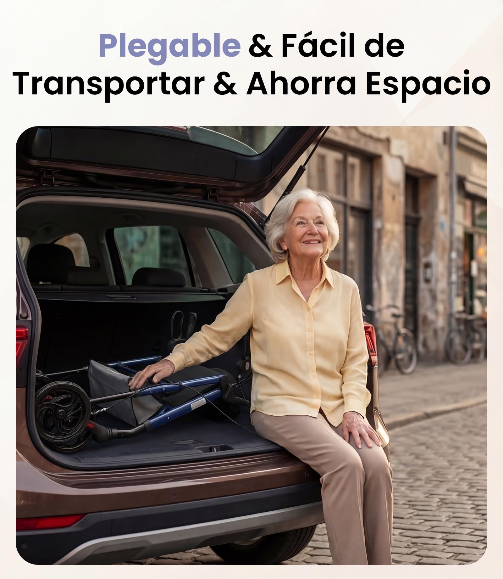 Andador para Ancianos con Asiento Plegable, Manillar y Asiento Regulables en Altura, Caminadores para Mayores, Ayuda para Caminar Ligera con Freno, Ruedas 8" Todoterreno, Azul Zafiro