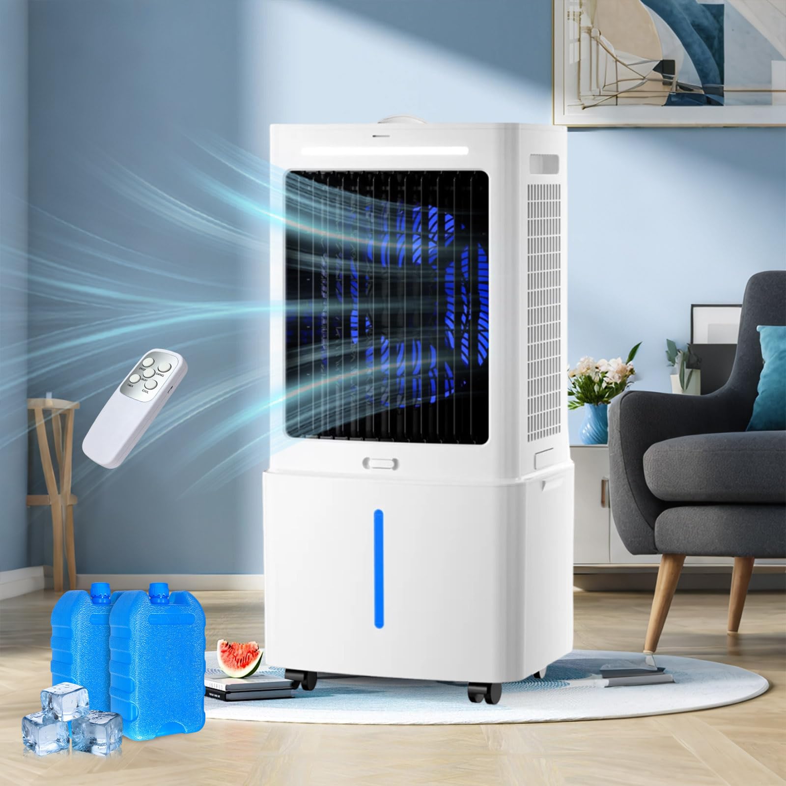 25L Rinfrescatore d'Aria, 3 Velocità, Climatizzatore Portatile con Telecomando, Timer 1-12h, Oscillazione 60°, Condizionatore Portatile Silenzioso per Campeggio, Camera da Letto, Cucina