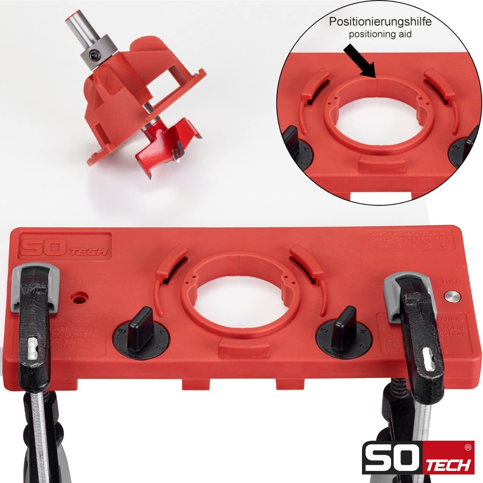 SOTECH Topfband-Bohrschablone mit Forstnerbohrer Ø 35 mm für SO-T45 Topfbänder mit einem Bohrlochabstand von 45 mm